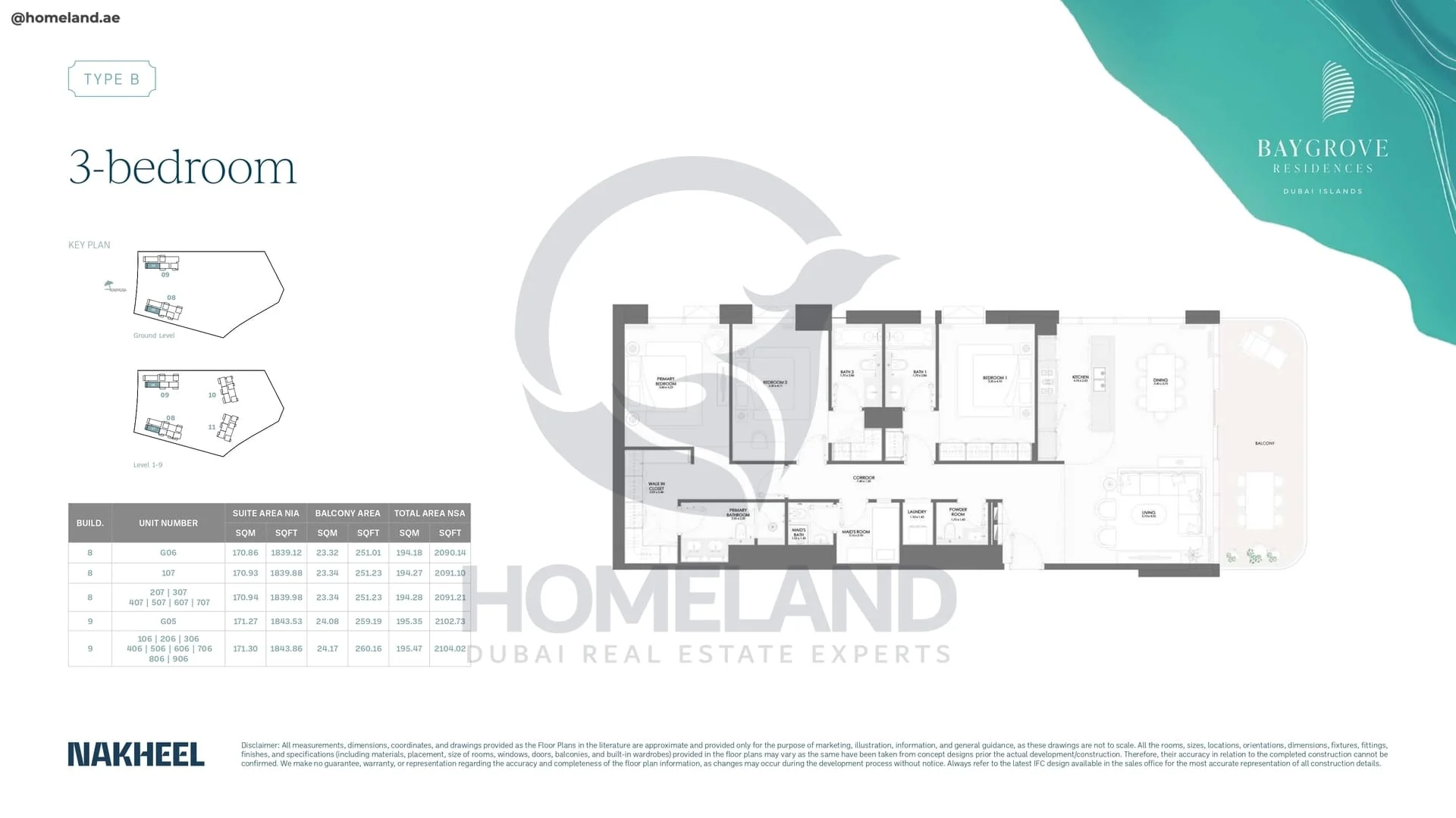 Bay Grove, Phase 2, Building 8-9, 3BR, Type B, Unit G06 to 906, Level Ground-1 to 9, 2104 SQFT