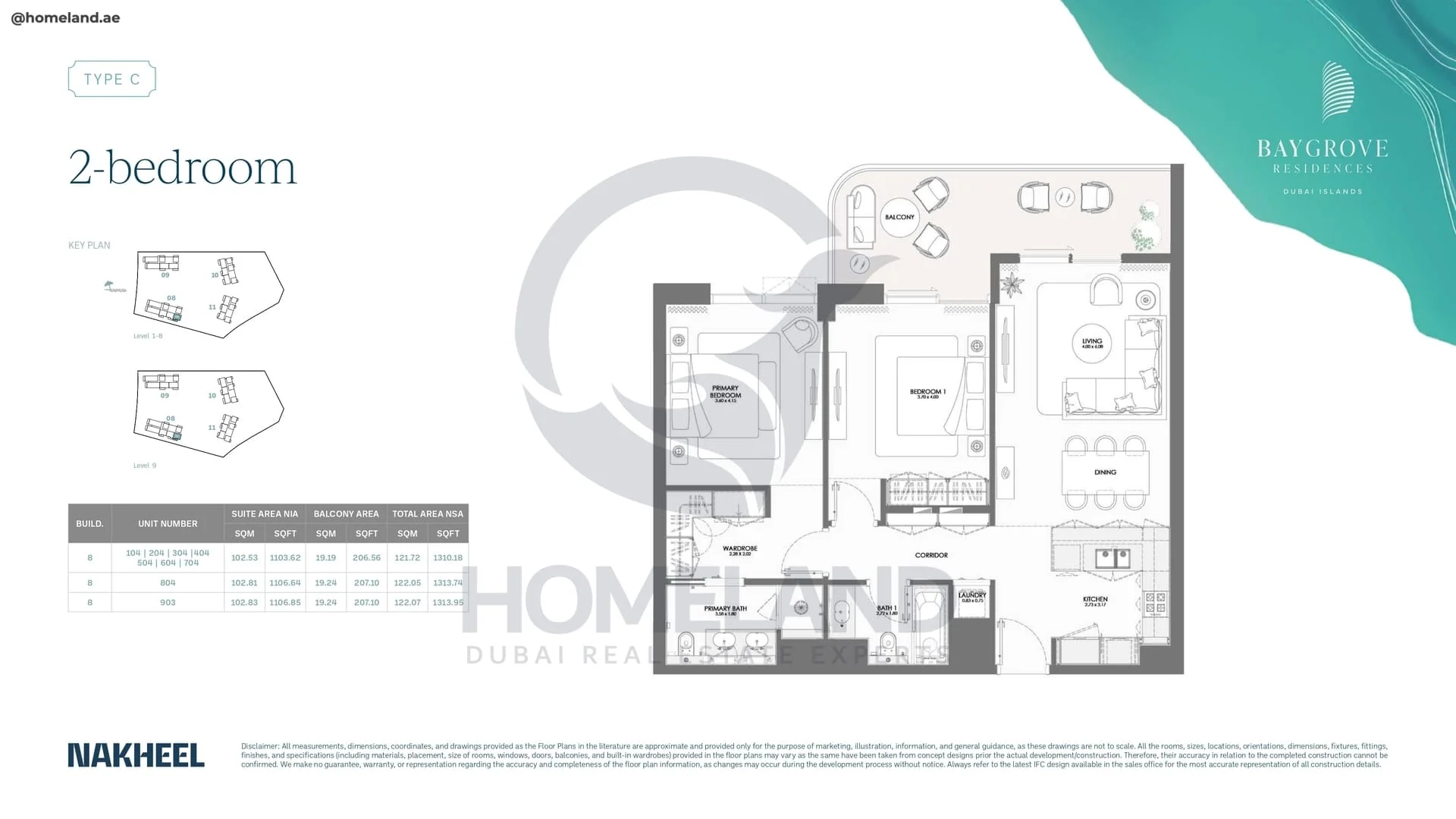 Bay Grove, Phase 2, Building 8, 2BR, Type C, Unit 104 to 903, Level 1 to 9, 1313 SQFT