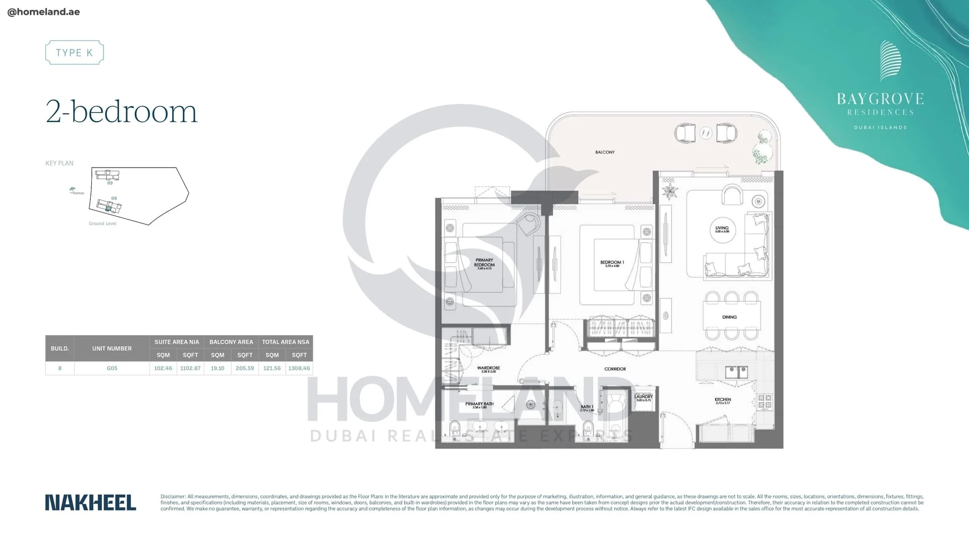 Bay Grove, Phase 2, Building 8, 2BR, Type K, Unit G05, Level Ground, 1308 SQFT