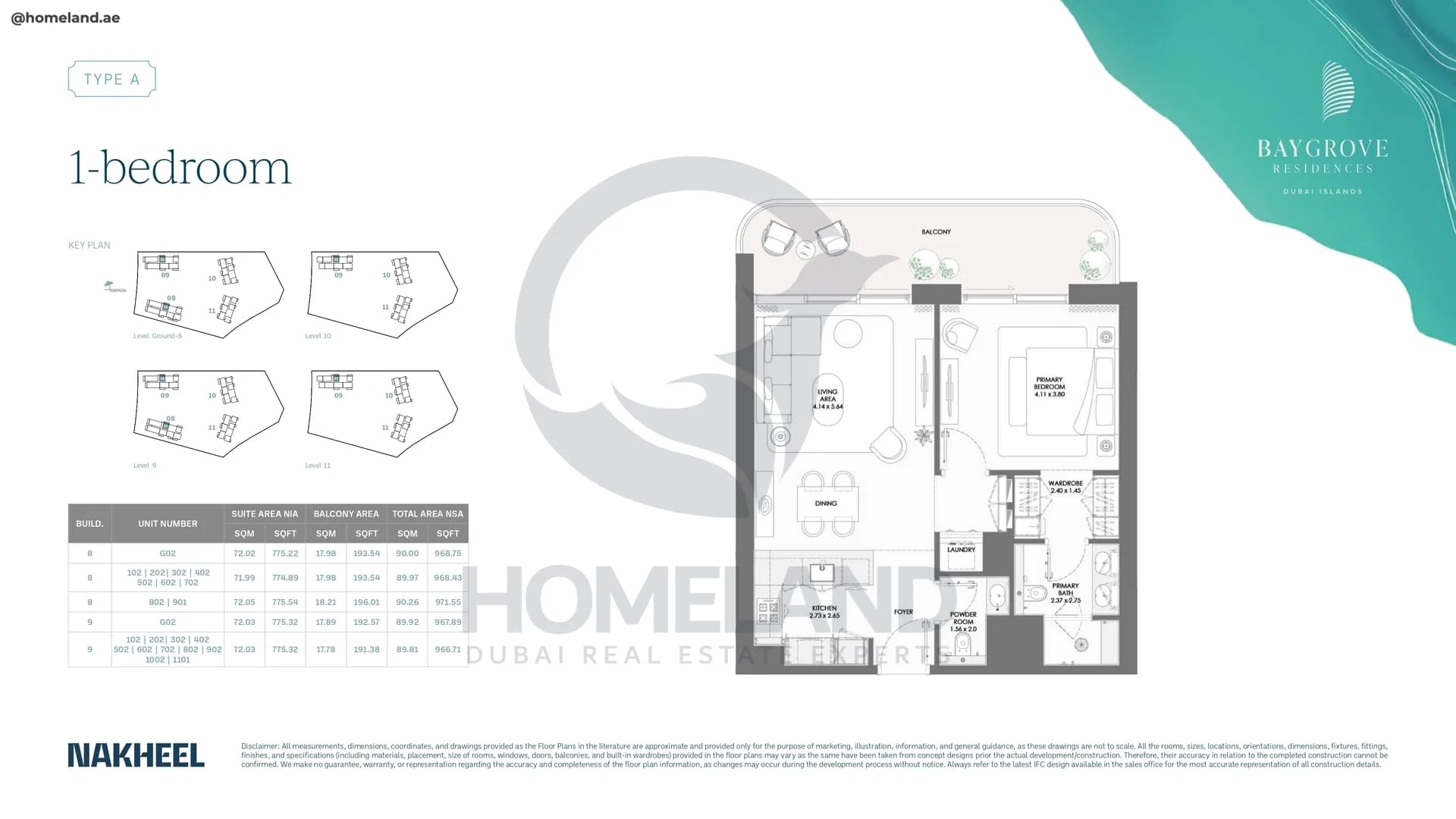 Bay Grove, Phase 2, Building 8-9, 1BR, Type A, Unit G02 to 1101, Level Ground-8 to 11, 968 SQFT
