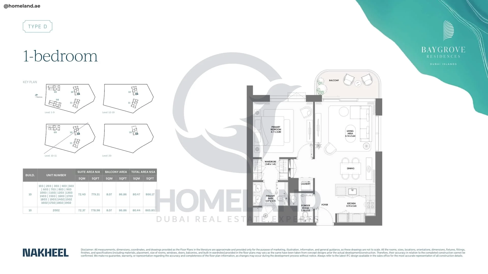 Bay Grove, Phase 2, Building 10, 1BR, Type D, Unit 103 to 2002 , Level 1 to 20, 866 SQFT