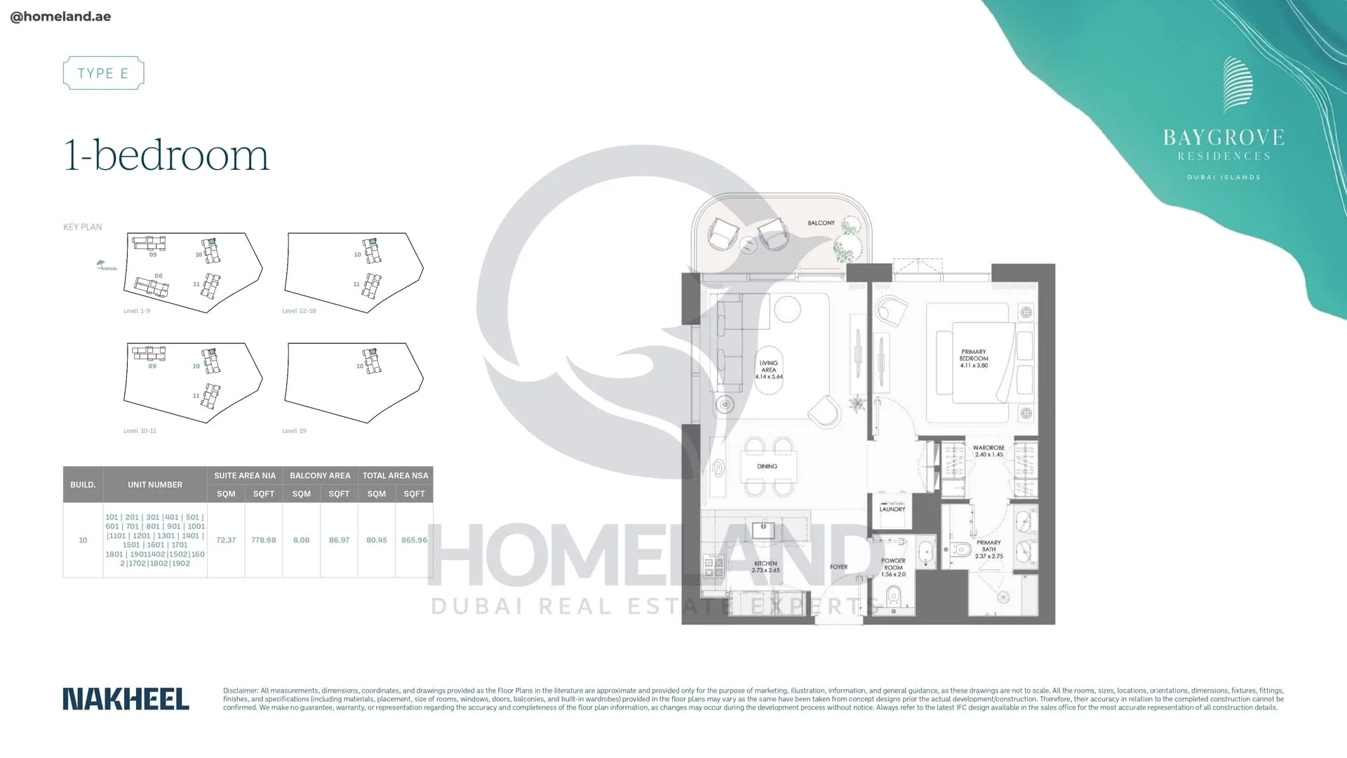 Bay Grove, Phase 2, Building 10, 1BR, Type E, Unit 101 to 1902 , Level 1 to 19, 865 SQFT
