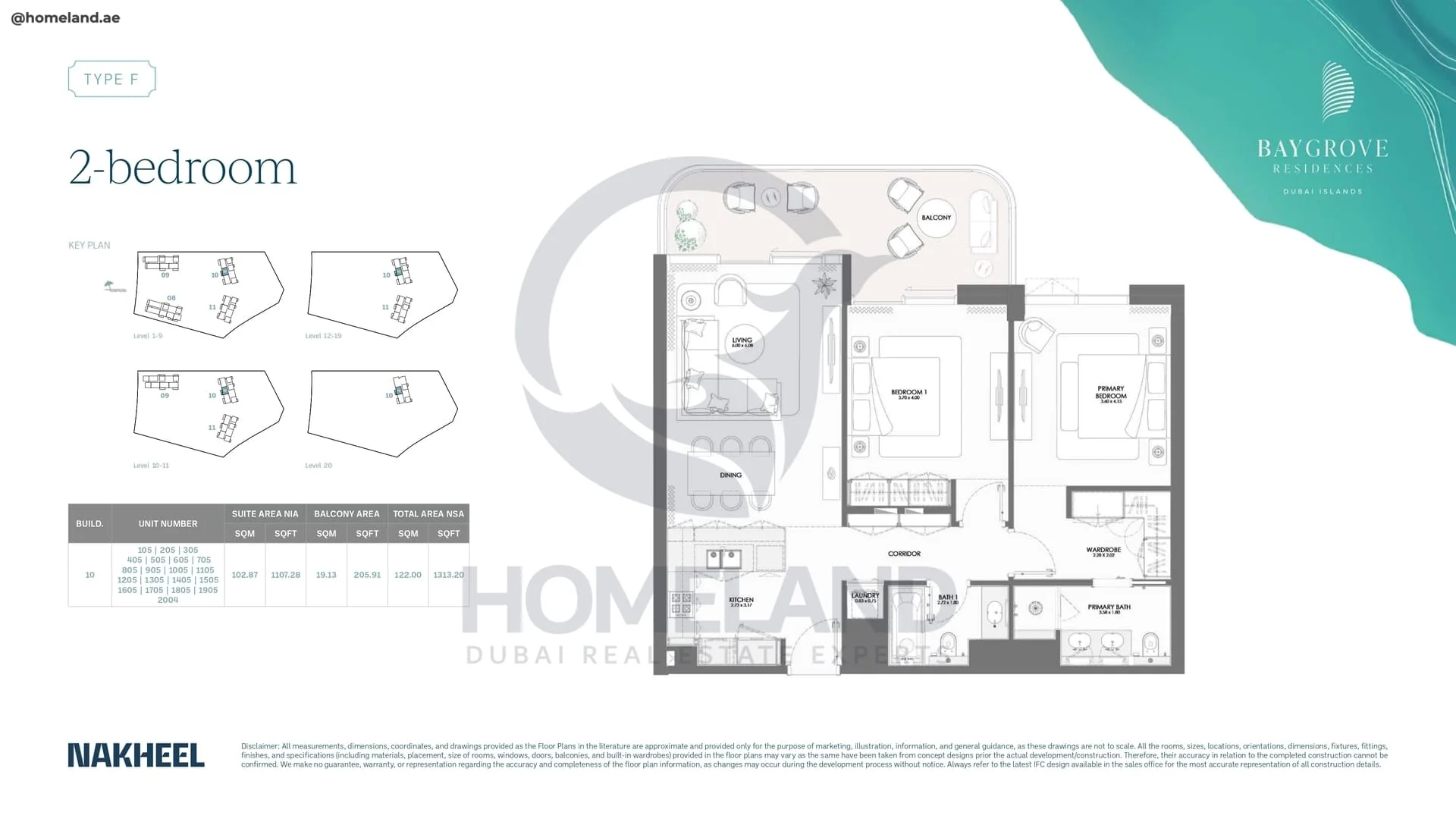 Bay Grove, Phase 2, Building 10, 2BR, Type F, Unit 105 to 2004, Level 1 to 20, 1313 SQFT