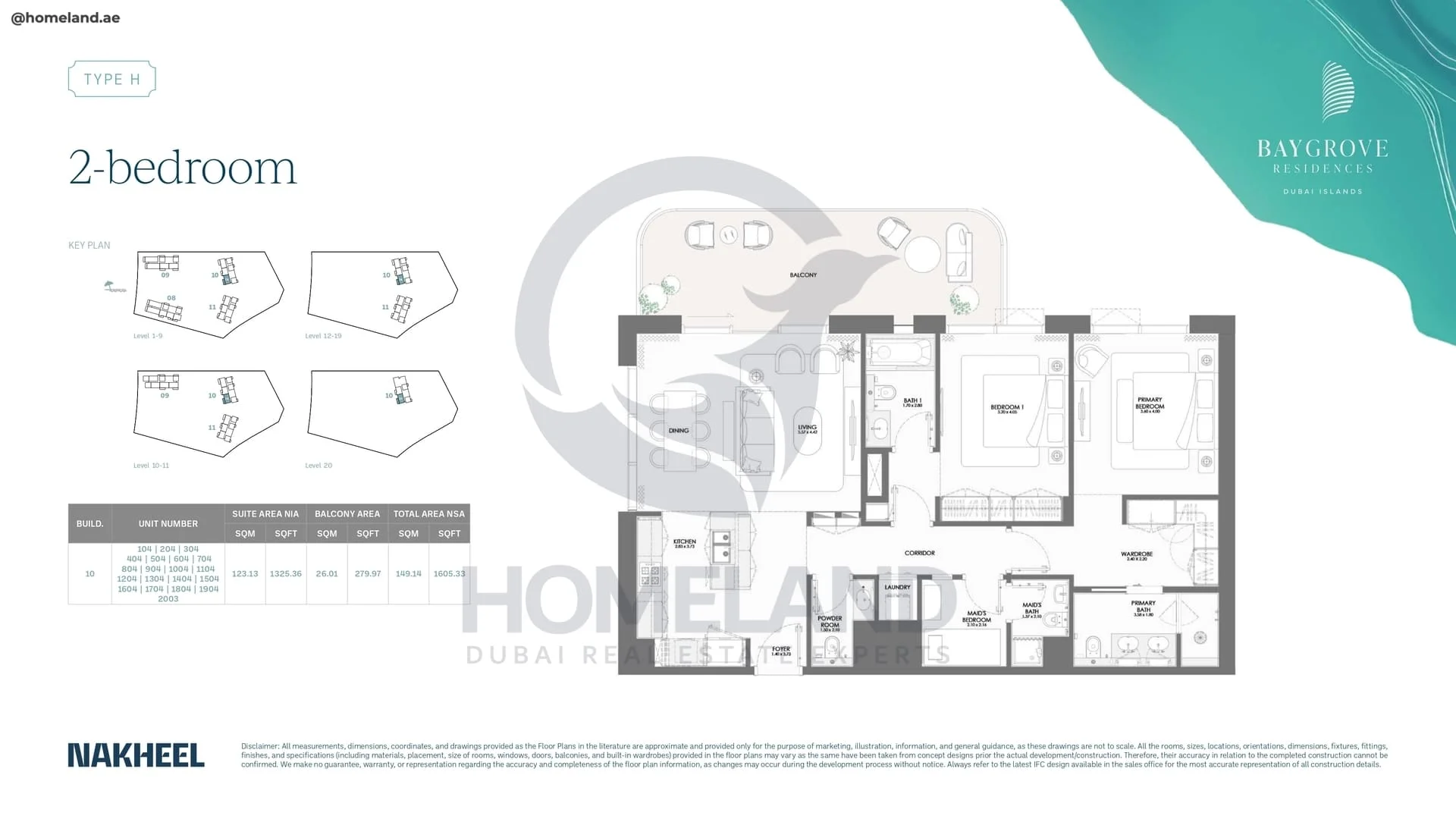 Bay Grove, Phase 2, Building 10, 2BR, Type H, Unit 104 to 2003, Level 1 to 20, 1605 SQFT