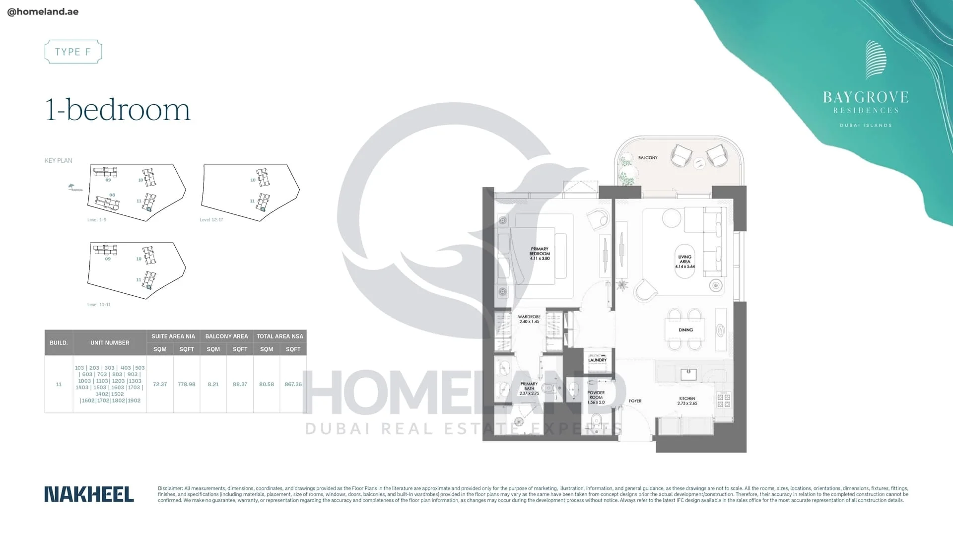 Bay Grove, Phase 2, Building 11, 1BR, Type F, Unit 103 to 1902, Level 1 to 17, 867 SQFT