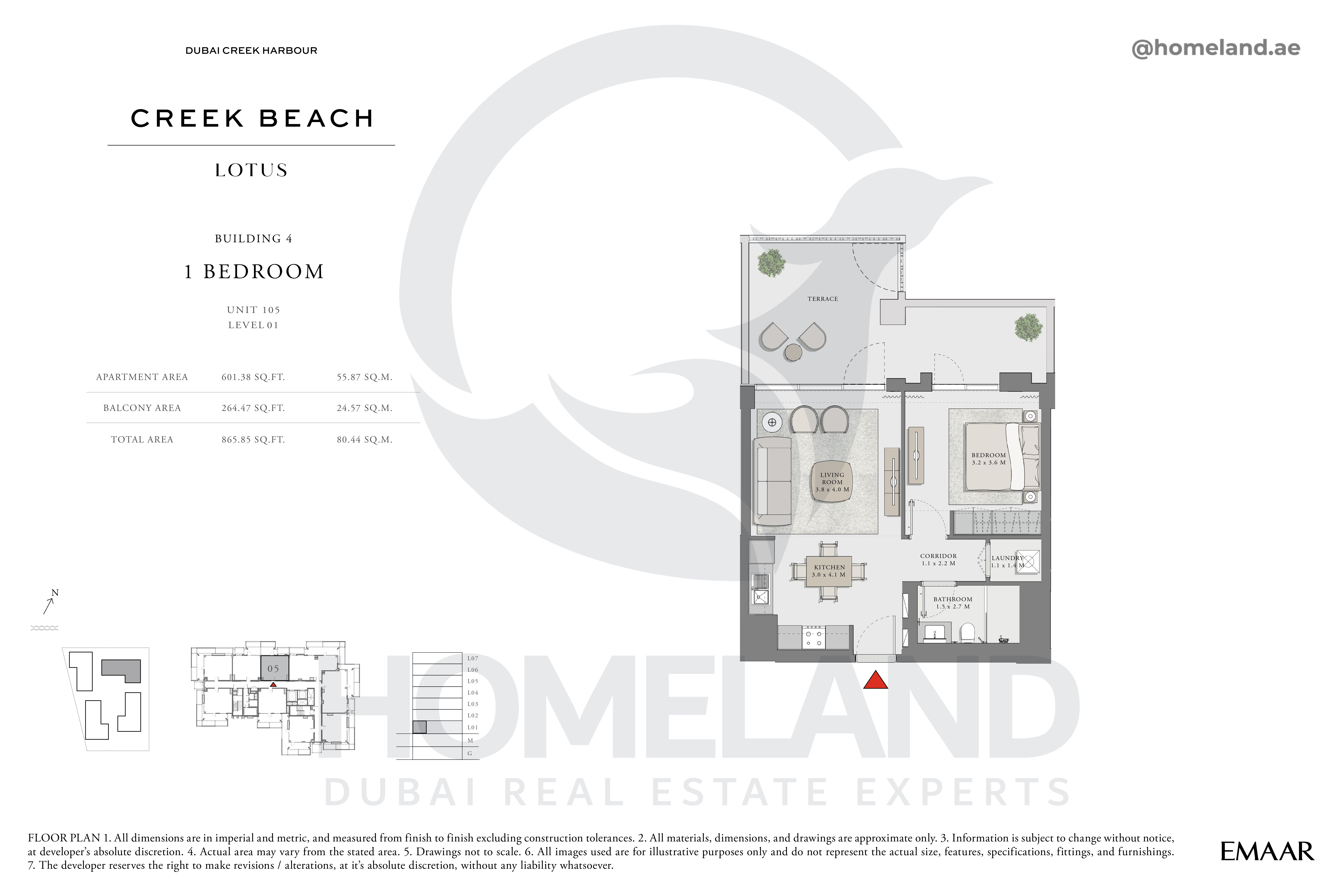Lotus, 1 BR, Unit 105, Level 1, 865 SQFT