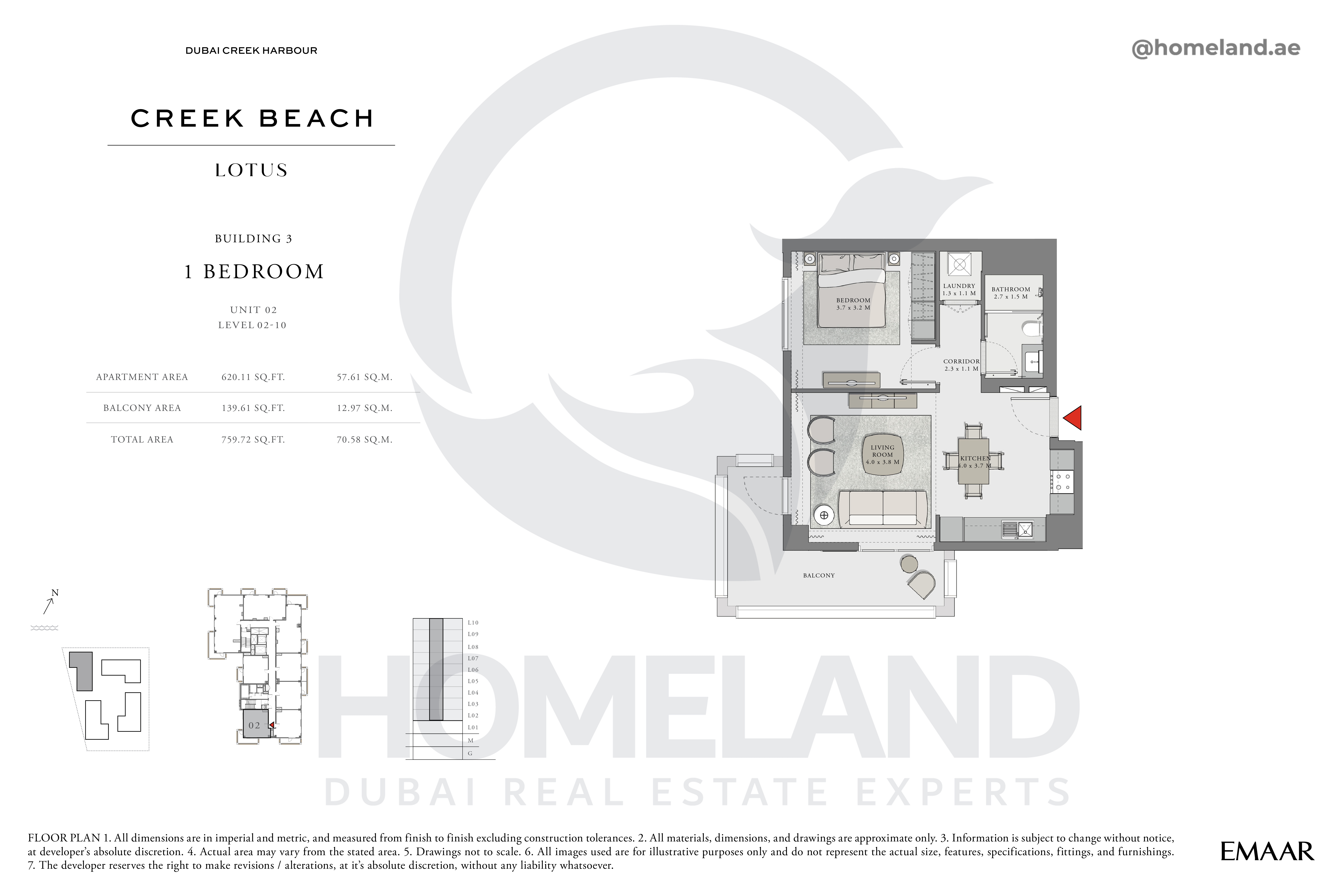 Lotus, 1 BR, Unit 02, Level 2-10, 759 SQFT