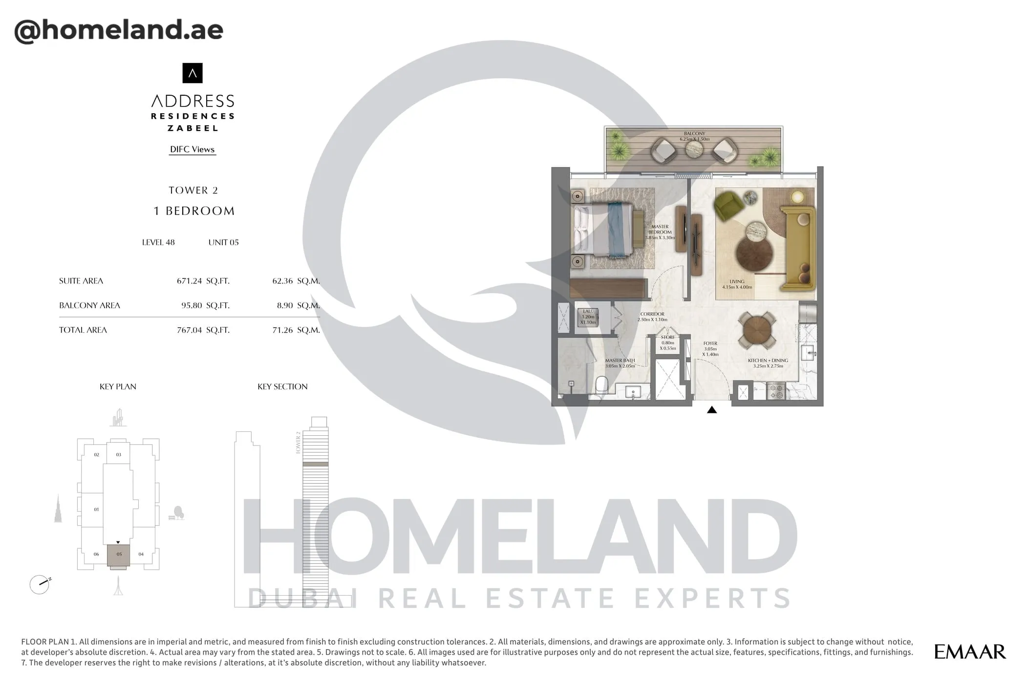 Address Residences Zabeel, Tower 2, 1BR, Level 48, Unit 05, 767 SQFT
