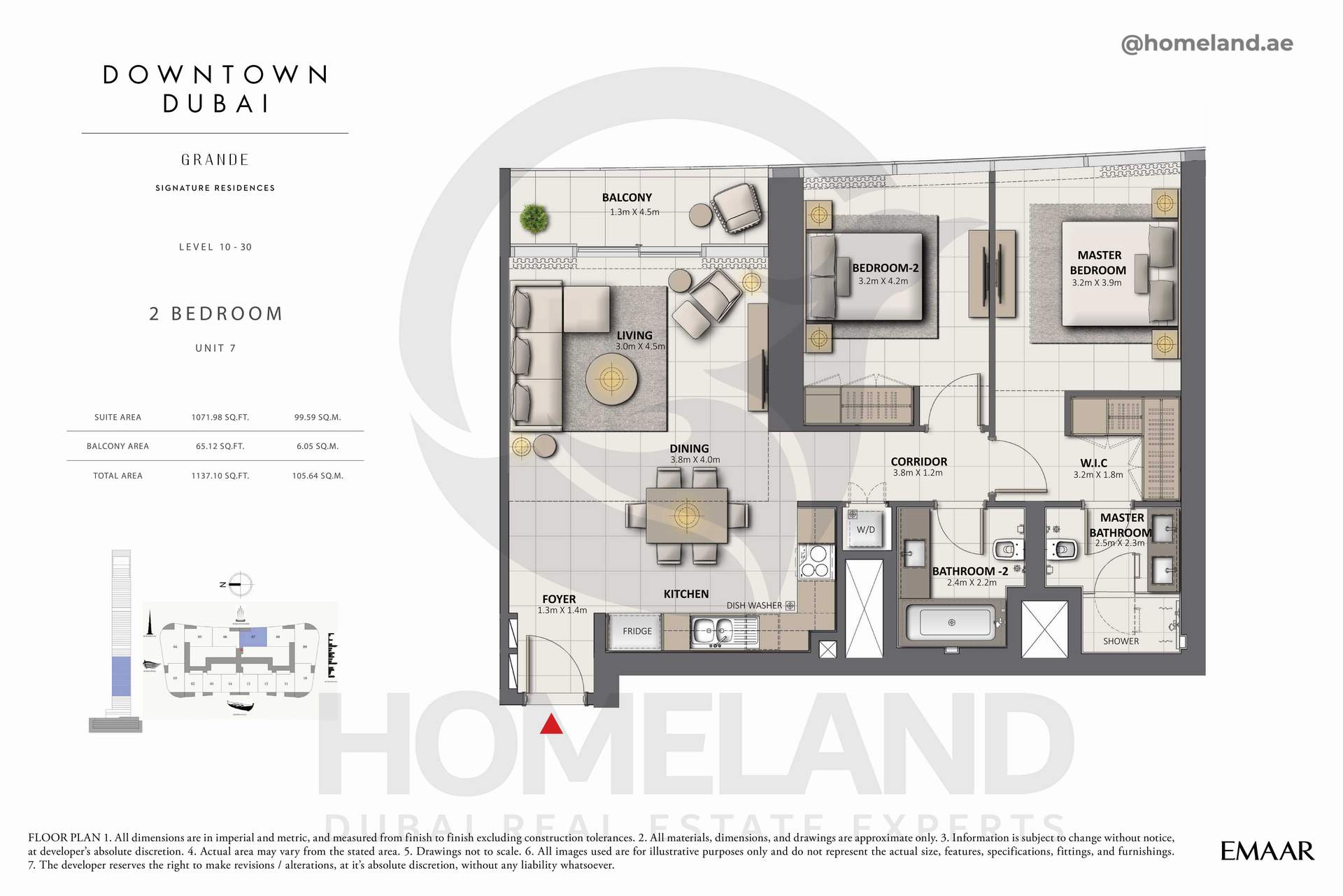 Grande, 2 BR, Unit 07, Level 10-30, 1137 SQFT