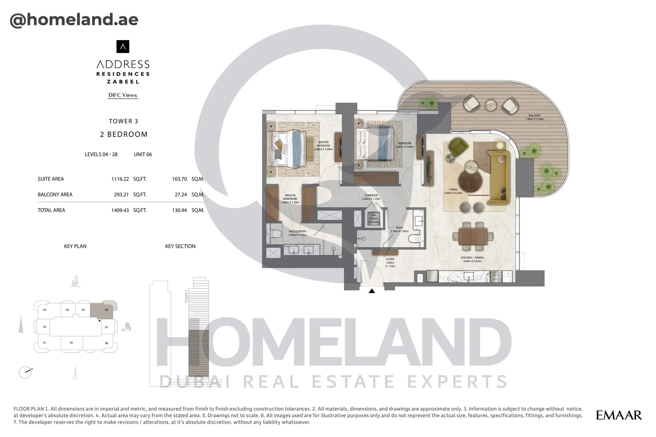 Address Residences Zabeel, Tower 3, 2BR, Level 4-28, Unit 06, 1409 SQFT