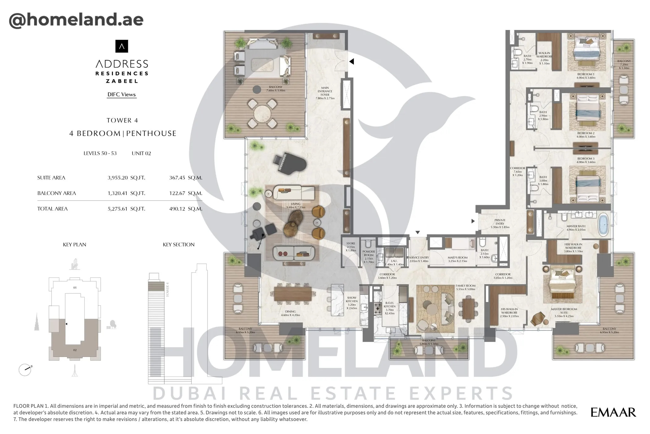 Address Residences Zabeel, Tower 4, 4BR Penthouse, Level 50-53, Unit 02, 5275 SQFT