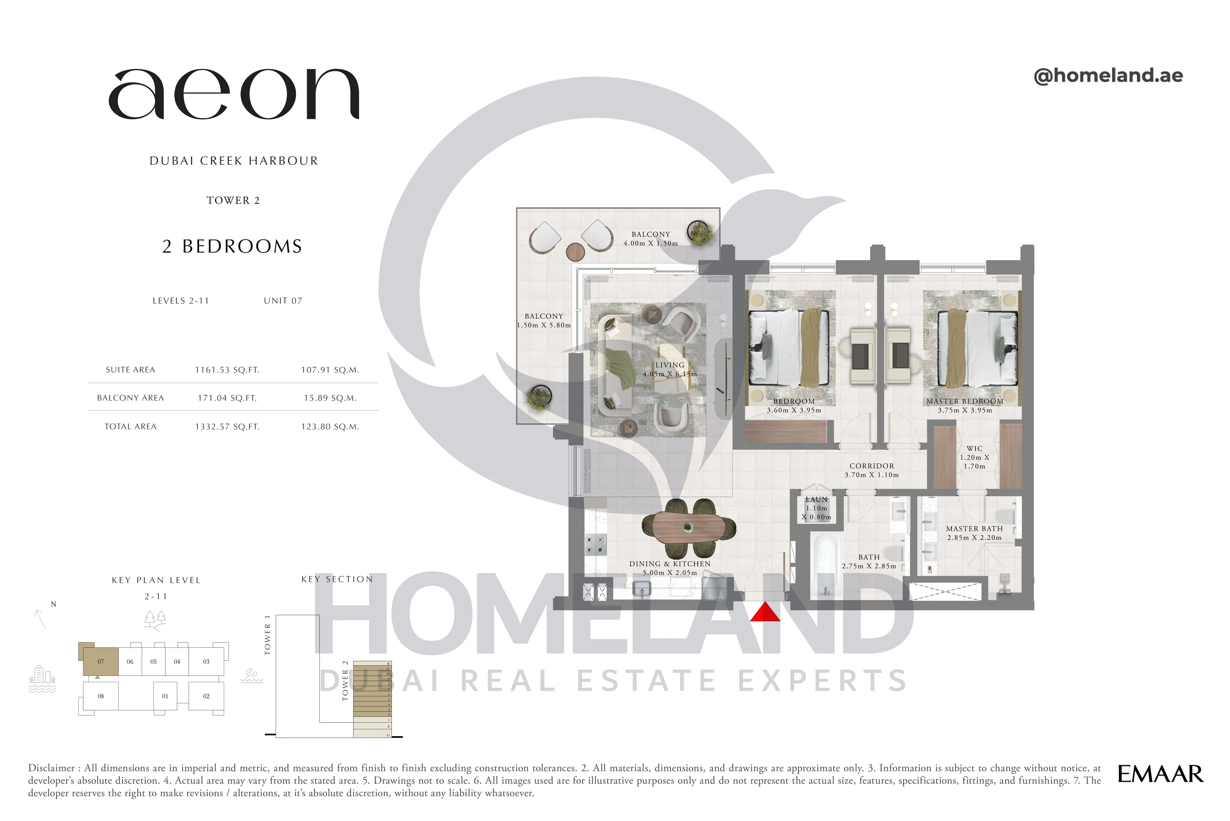 Aeon, Tower 2, 2 BR, Level 2-11, Unit 07, 1332 SQFT