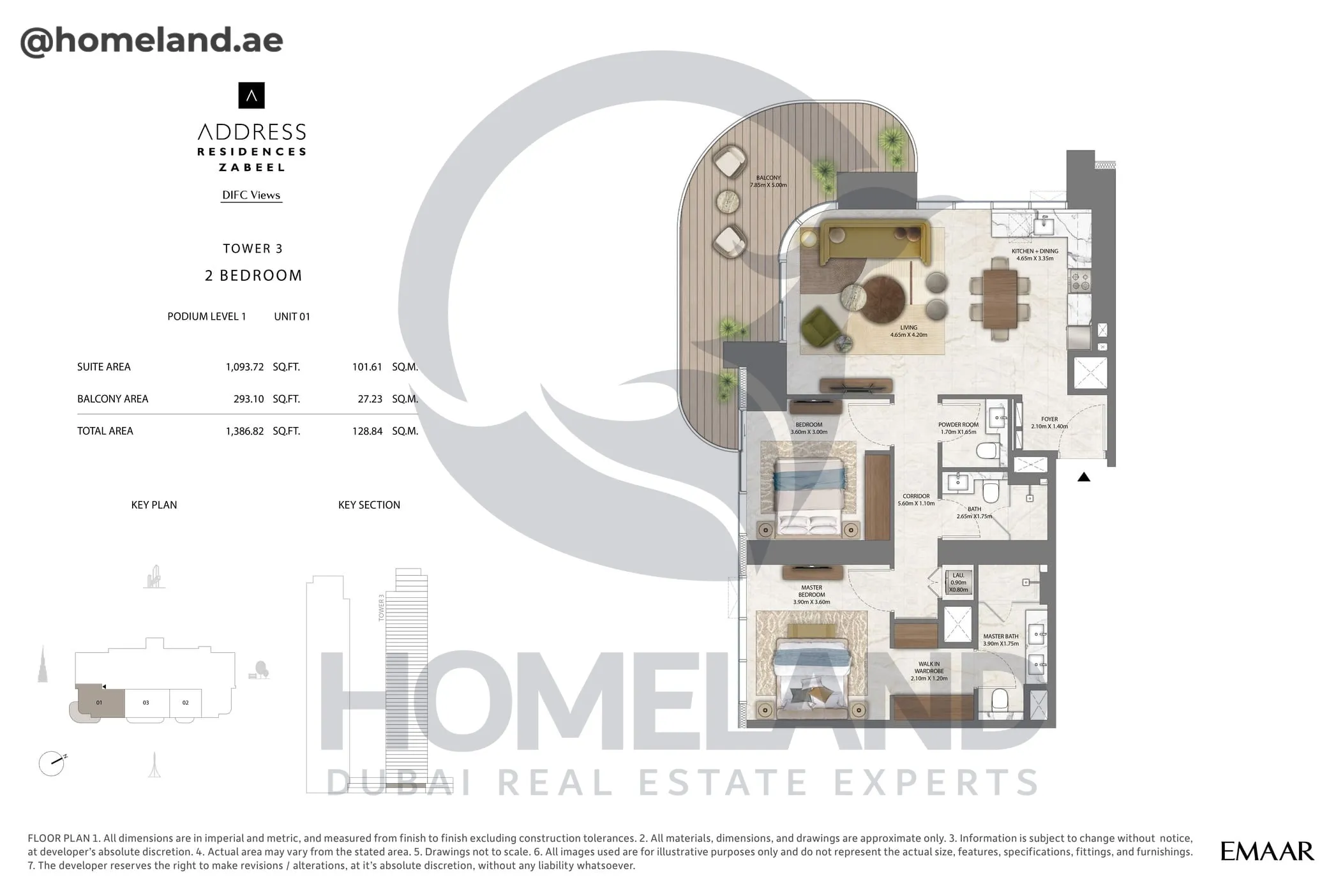 Address Residences Zabeel, Tower 3, 2BR, Level 31-51, Unit 09, 1168 SQFT