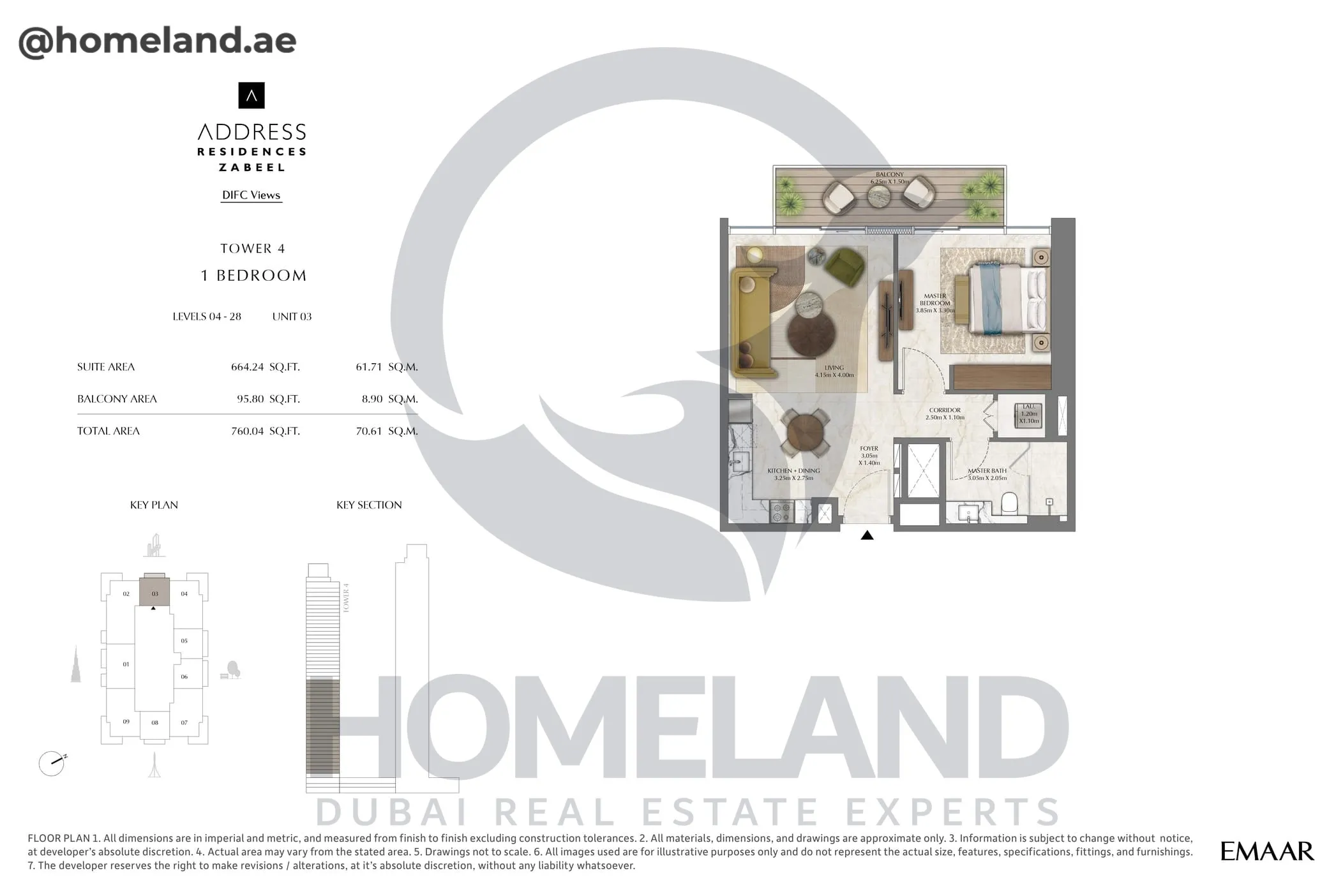 Address Residences Zabeel, Tower 4, 1BR, Level 4-28, Unit 03, 760 SQFT
