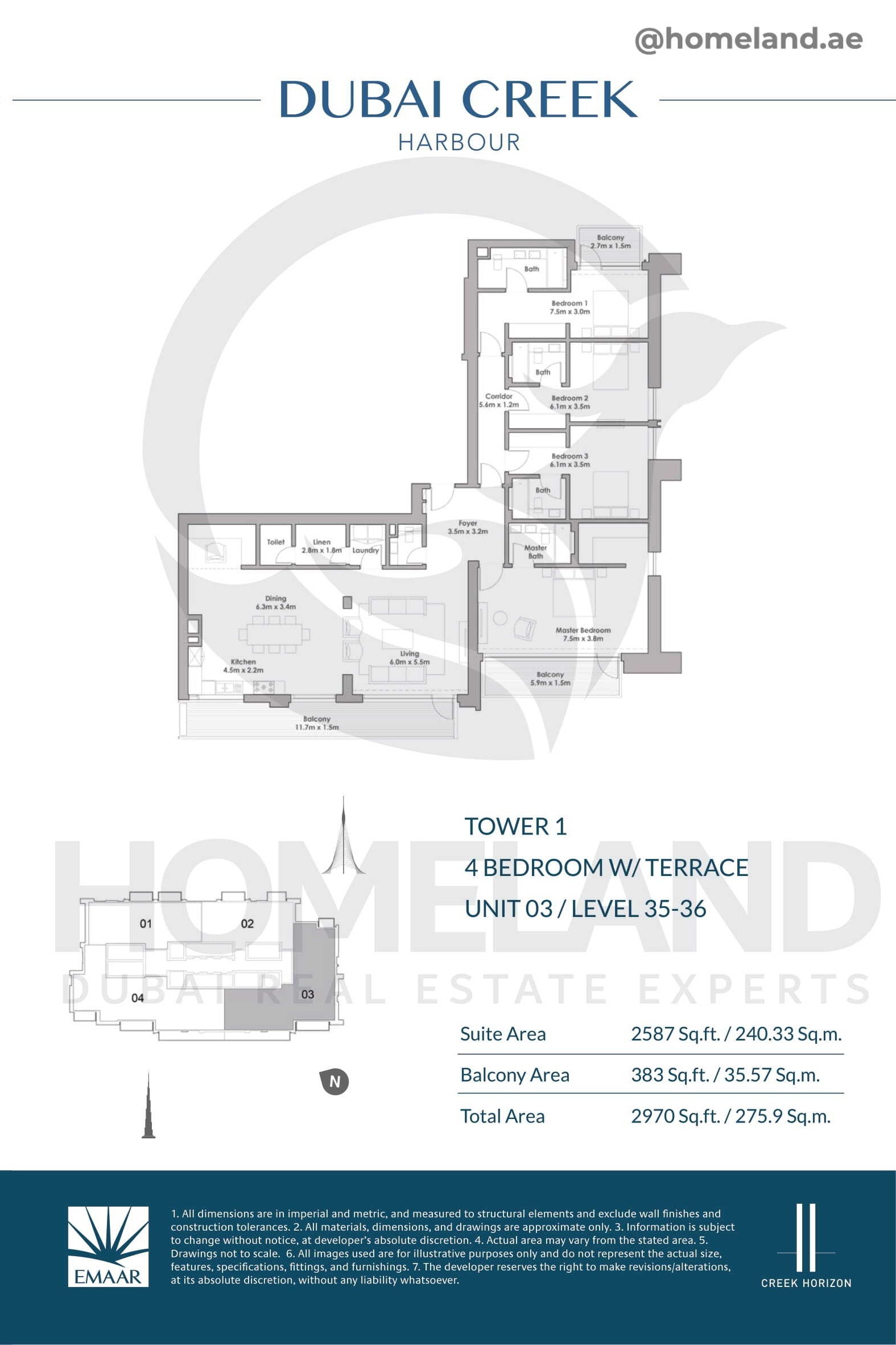 Creek Horizon, Tower 1, 4 BR Terrace, Unit 03, Level 35-36, 2970 SQFT
