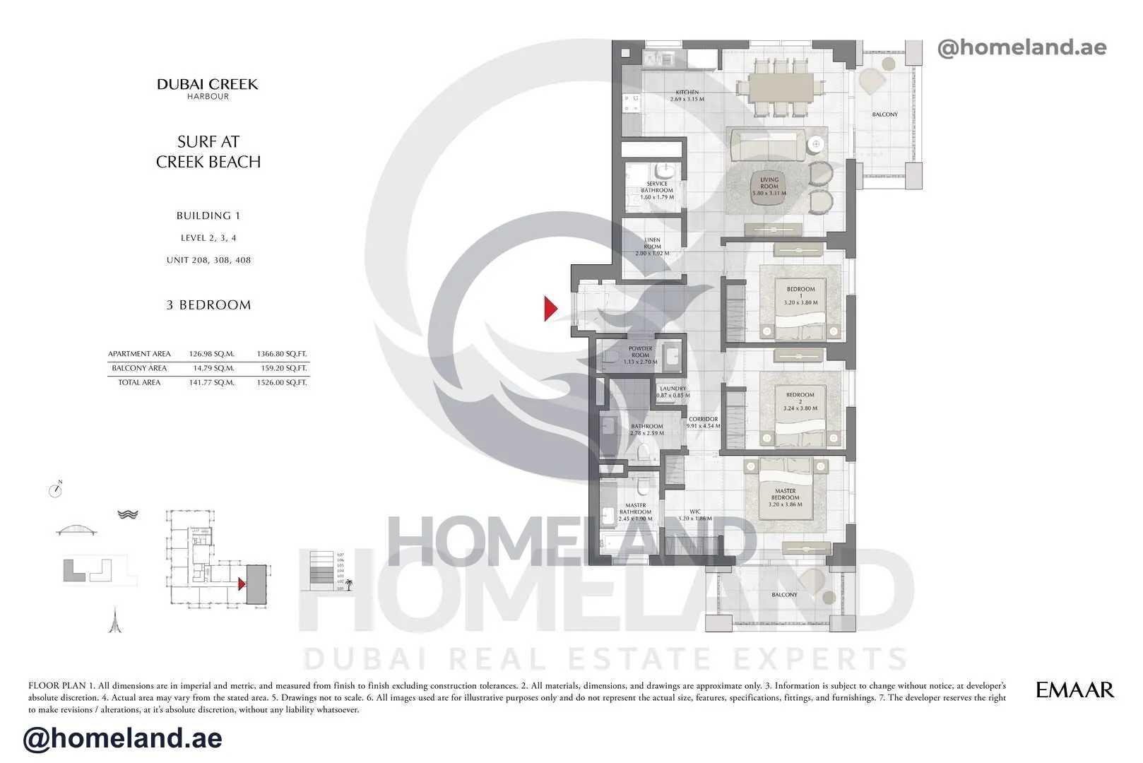 Surf, Building 1, Level 2-3-4, Unit 208-308-408, 3 BR, 1526 SQFT