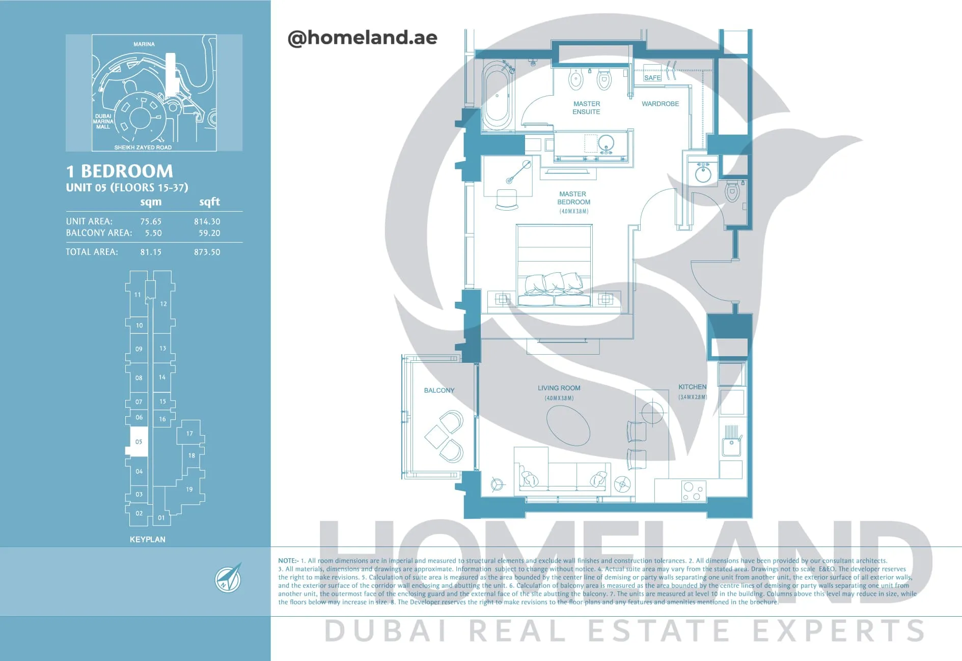 Address Marina Mall Hotel, 1 BR, Unit 05, Floor 15-37, 873 SQFT