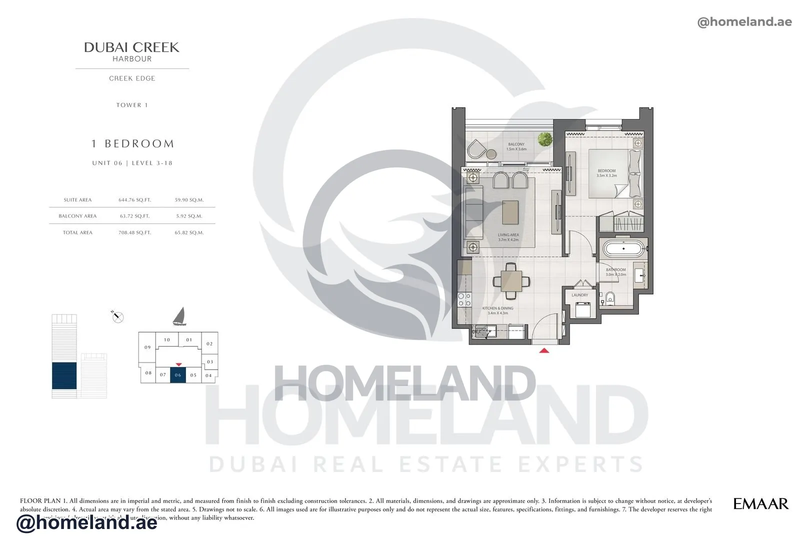 Creek Edge, Tower 1, 1 BR, Unit 06, Level 3-18, 708 SQFT