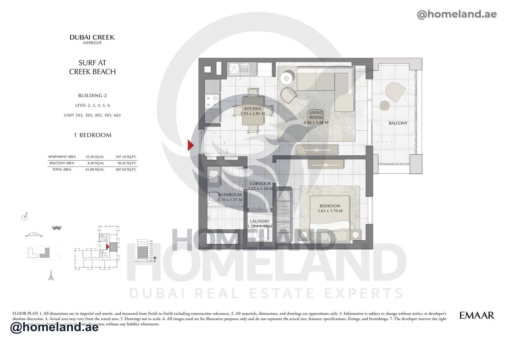 Surf, Building 2, Level 2-3-4-5-6, Unit 203-303-403-503-603, 1 BR, 687 SQFT