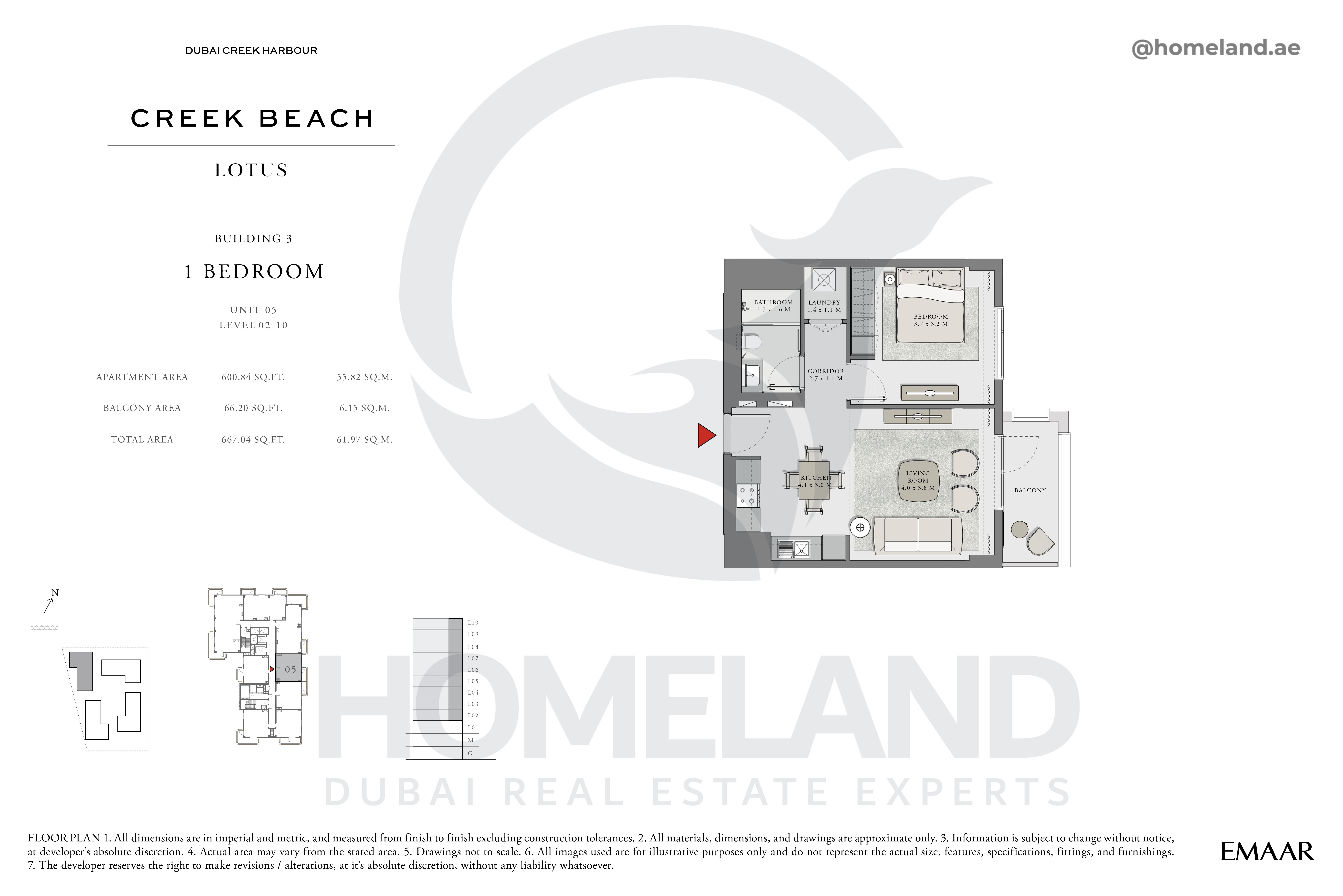Lotus, 1 BR, Unit 05, Level 2-10, 667 SQFT