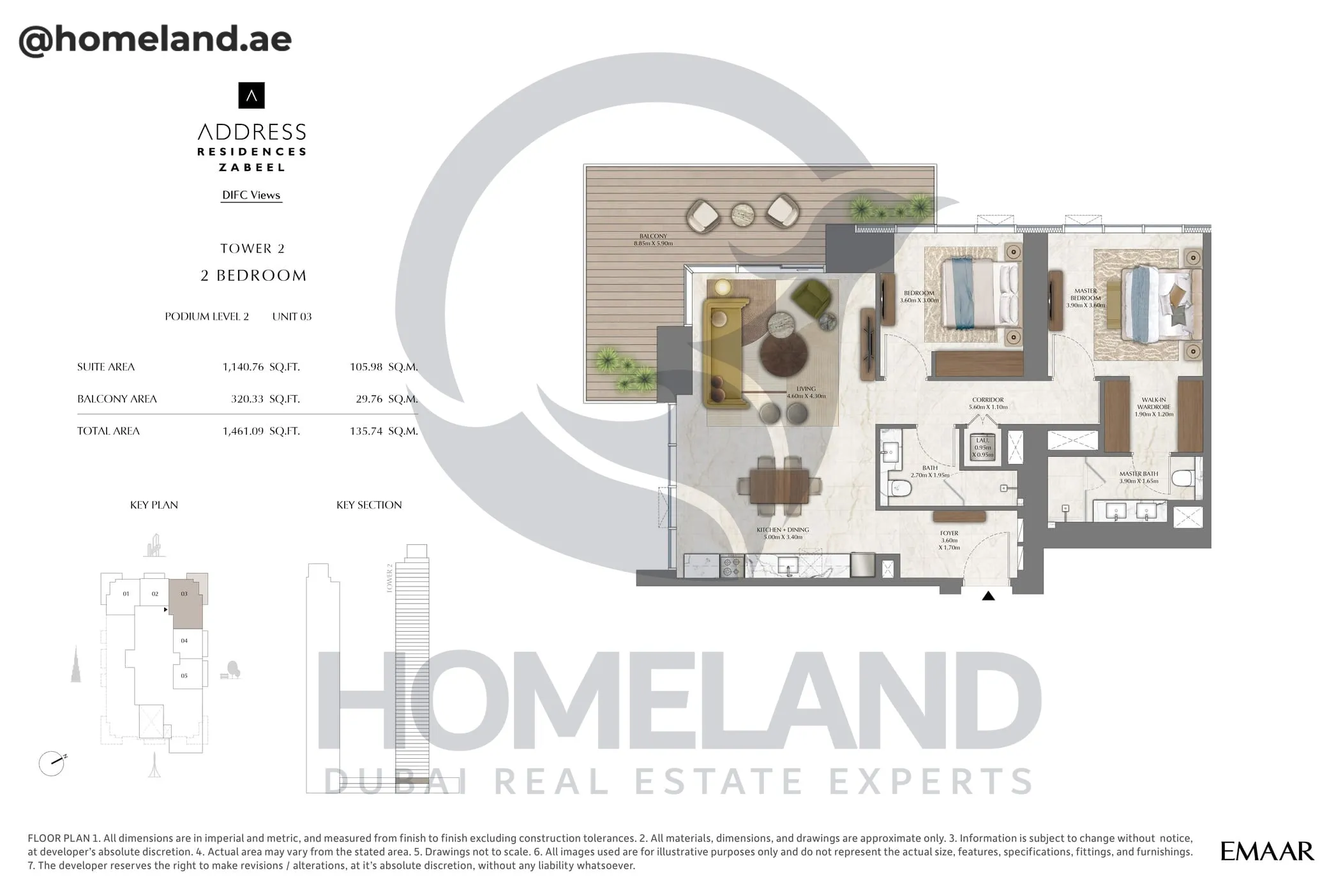 Address Residences Zabeel, Tower 2, 2BR, Podium Level 2, Unit 03, 1461 SQFT