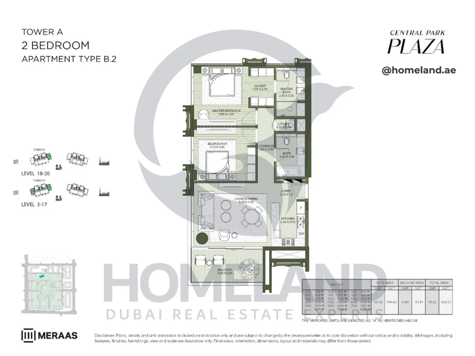 Central Park Plaza, Tower A, 2 BR, Type B.2, Level 3-17-18-20, 1283 SQFT