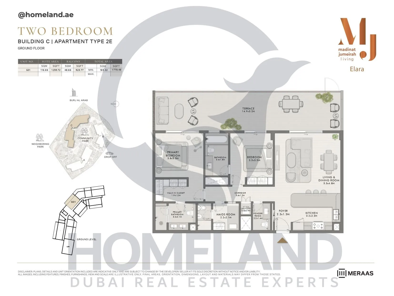 Elara, Building C, Type 2E, 2 BR, Unit G01, Ground Floor, 1779 SQFT
