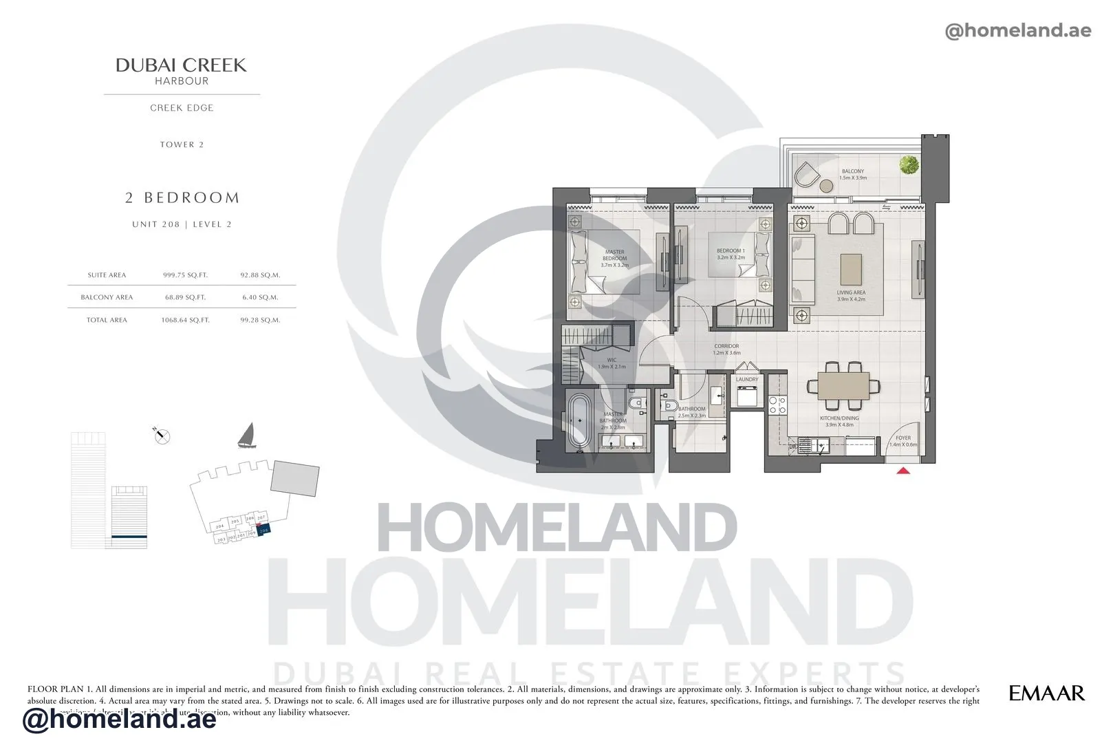 Creek Edge, Tower 2, 2 BR, Unit 208, Level 2, 1068 SQFT