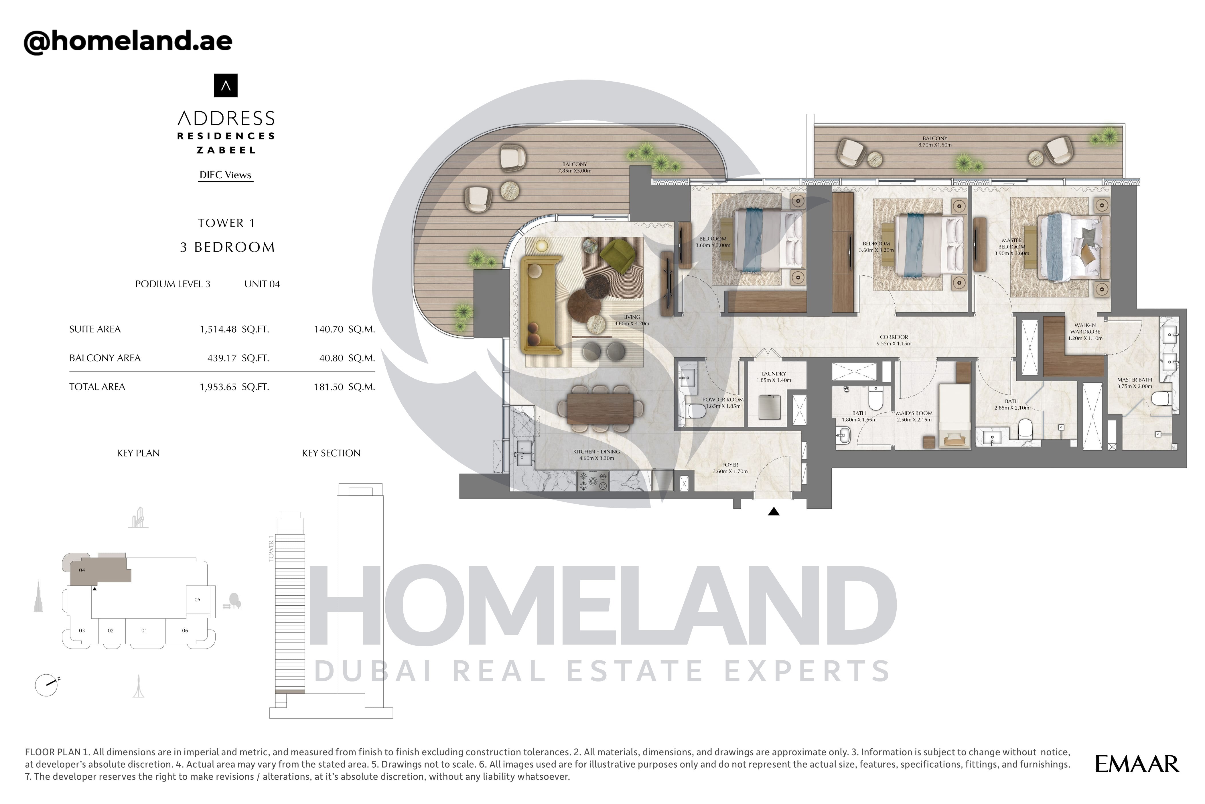 Address Residences Zabeel, Tower 1, 3BR, Podium Level 3, Unit 04, 1953 SQFT