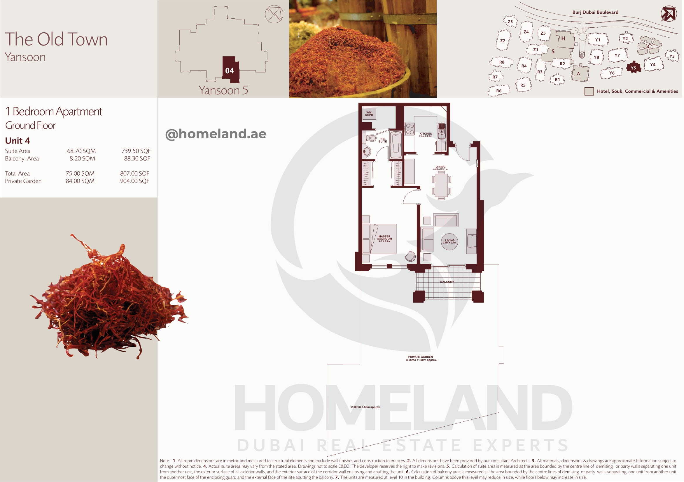 The Old Town Yansoon 5, Ground Floor, 1 BR, Unit 4, 807+Garden SQFT