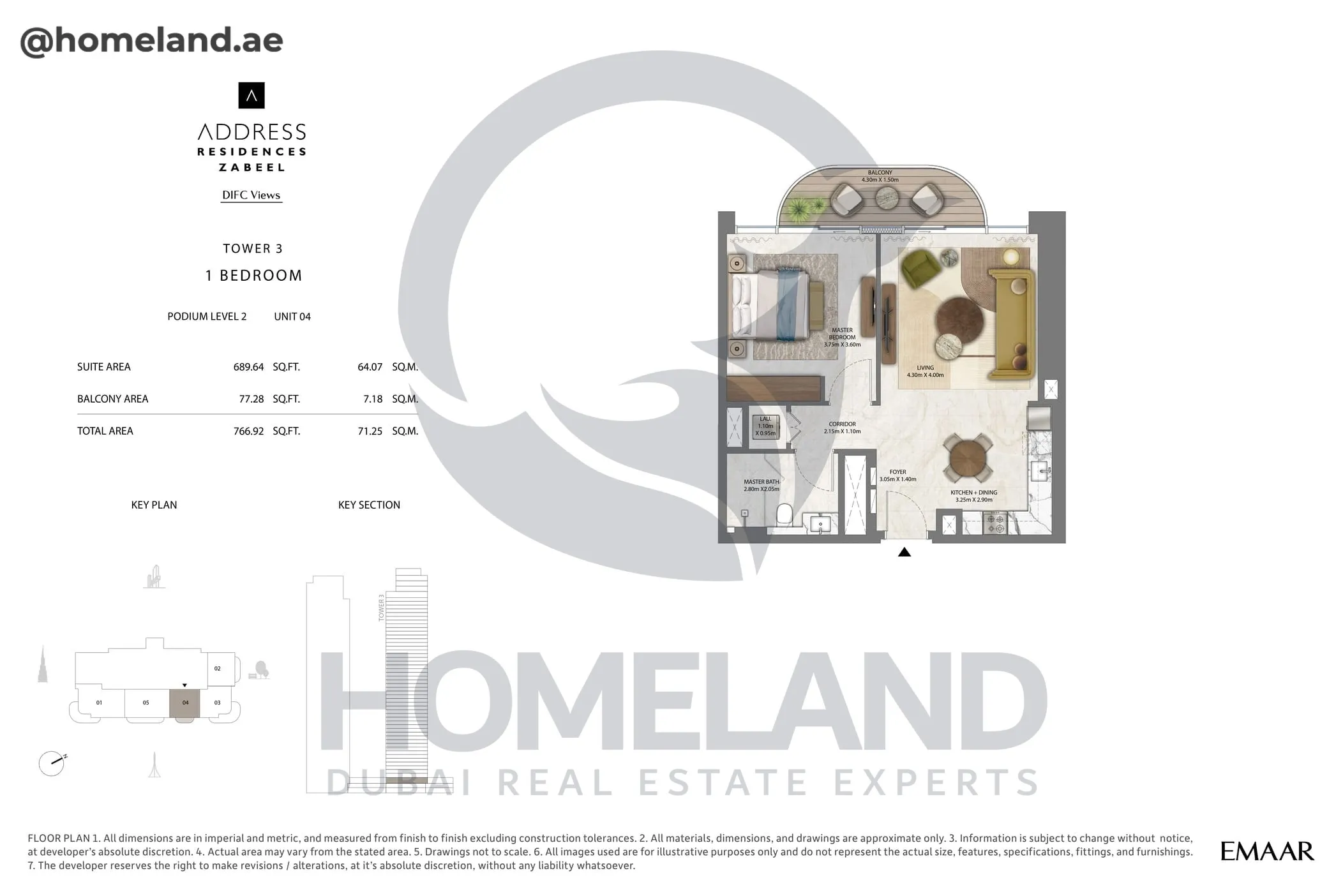 Address Residences Zabeel, Tower 3, 1BR, Podium Level 2, Unit 04, 766 SQFT