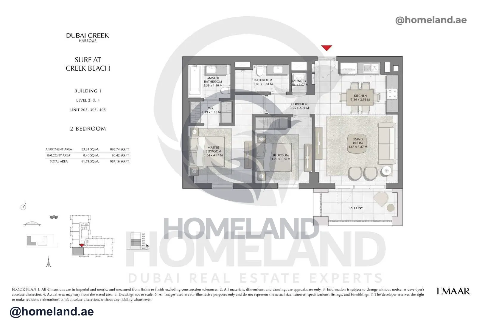 Surf, Building 1, Level 2-3-4, Unit 205-305-405, 2 BR, 987 SQFT