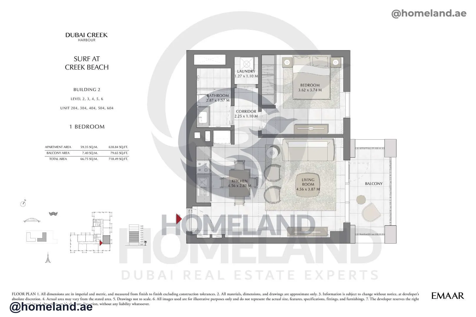 Surf, Building 2, Level 2-3-4-5-6, Unit 204-304-404-504-604, 1 BR, 718 SQFT