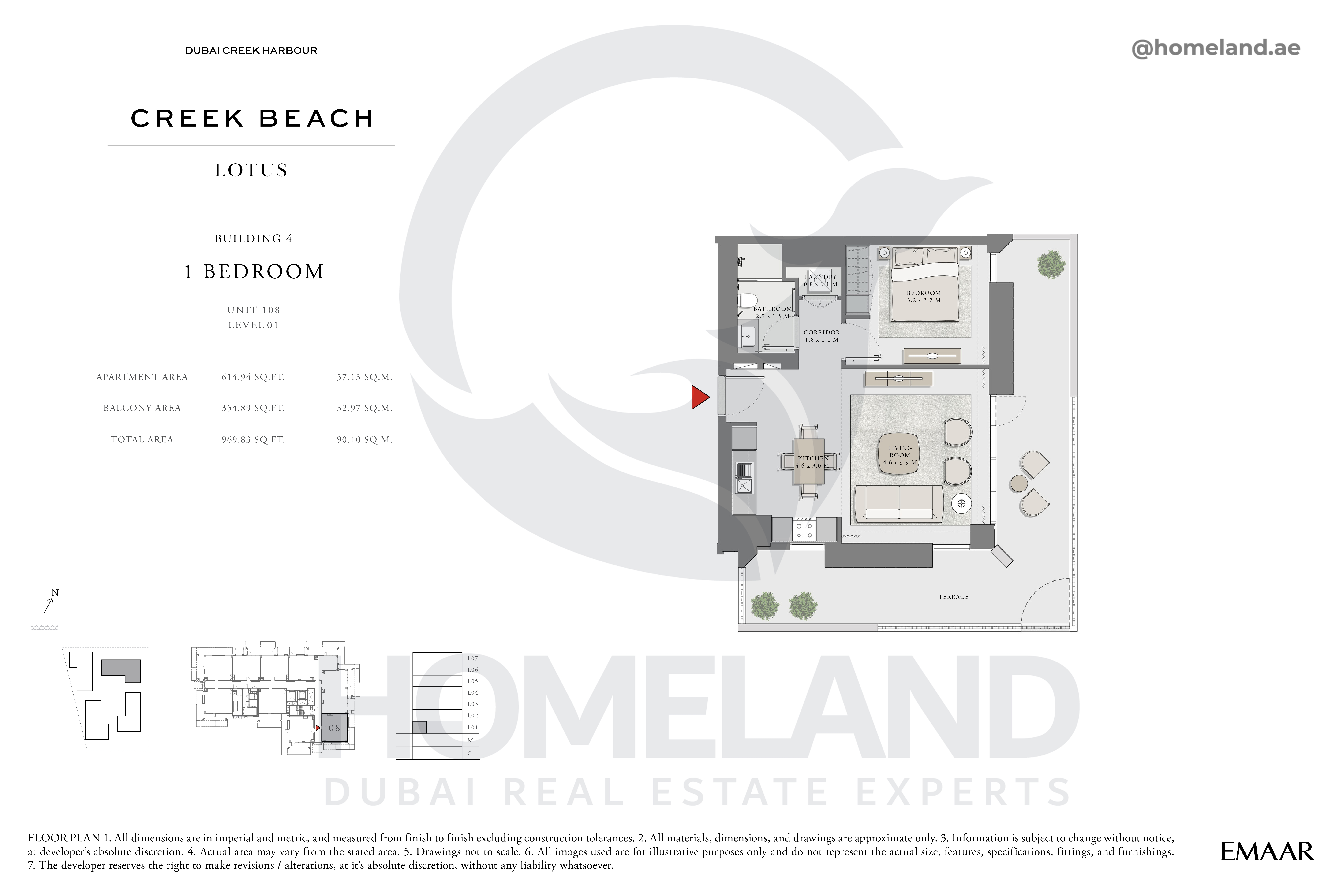 Lotus, 1 BR, Unit 108, Level 1, 969 SQFT