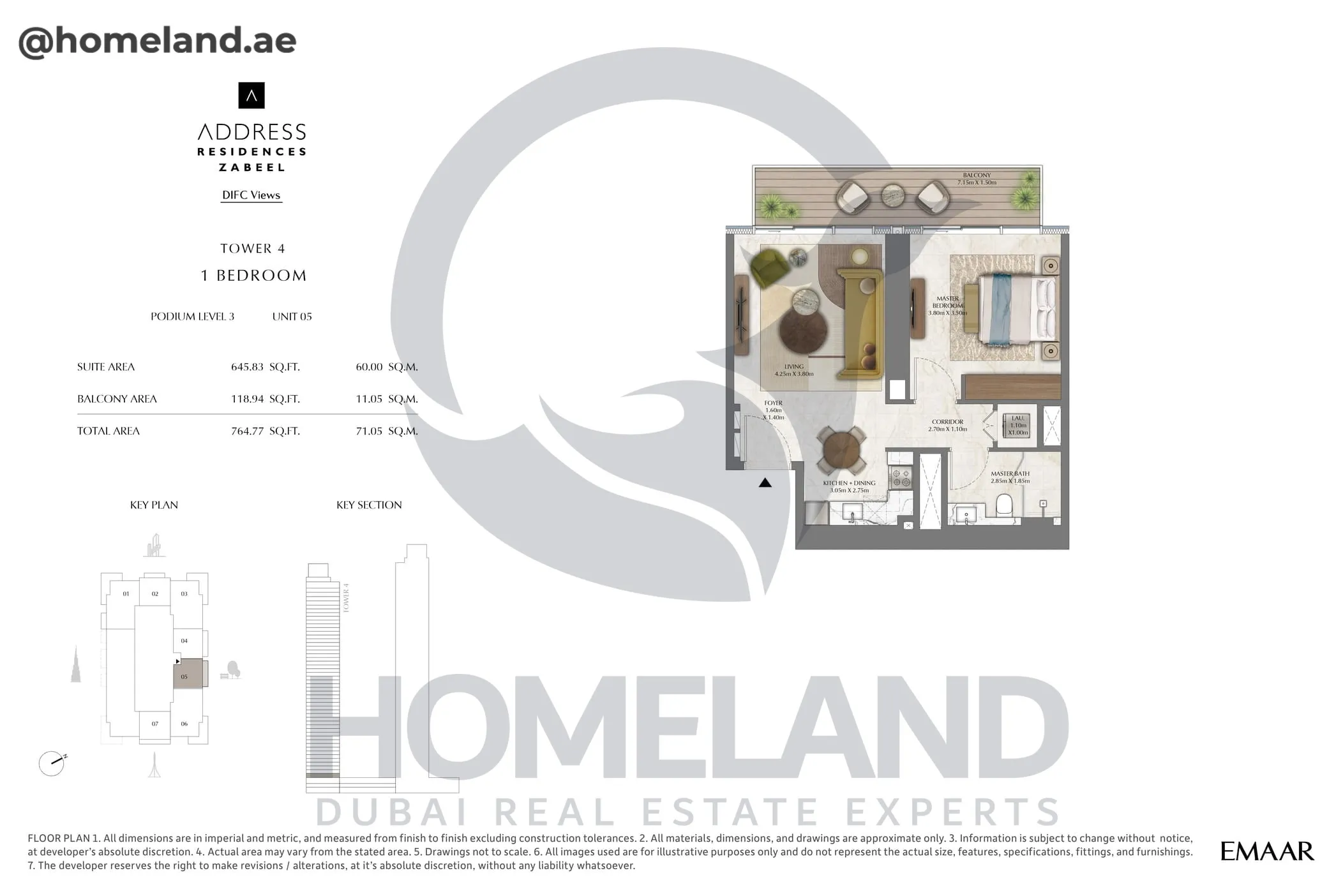 Address Residences Zabeel, Tower 4, 1BR, Podium Level 3, Unit 05, 764 SQFT