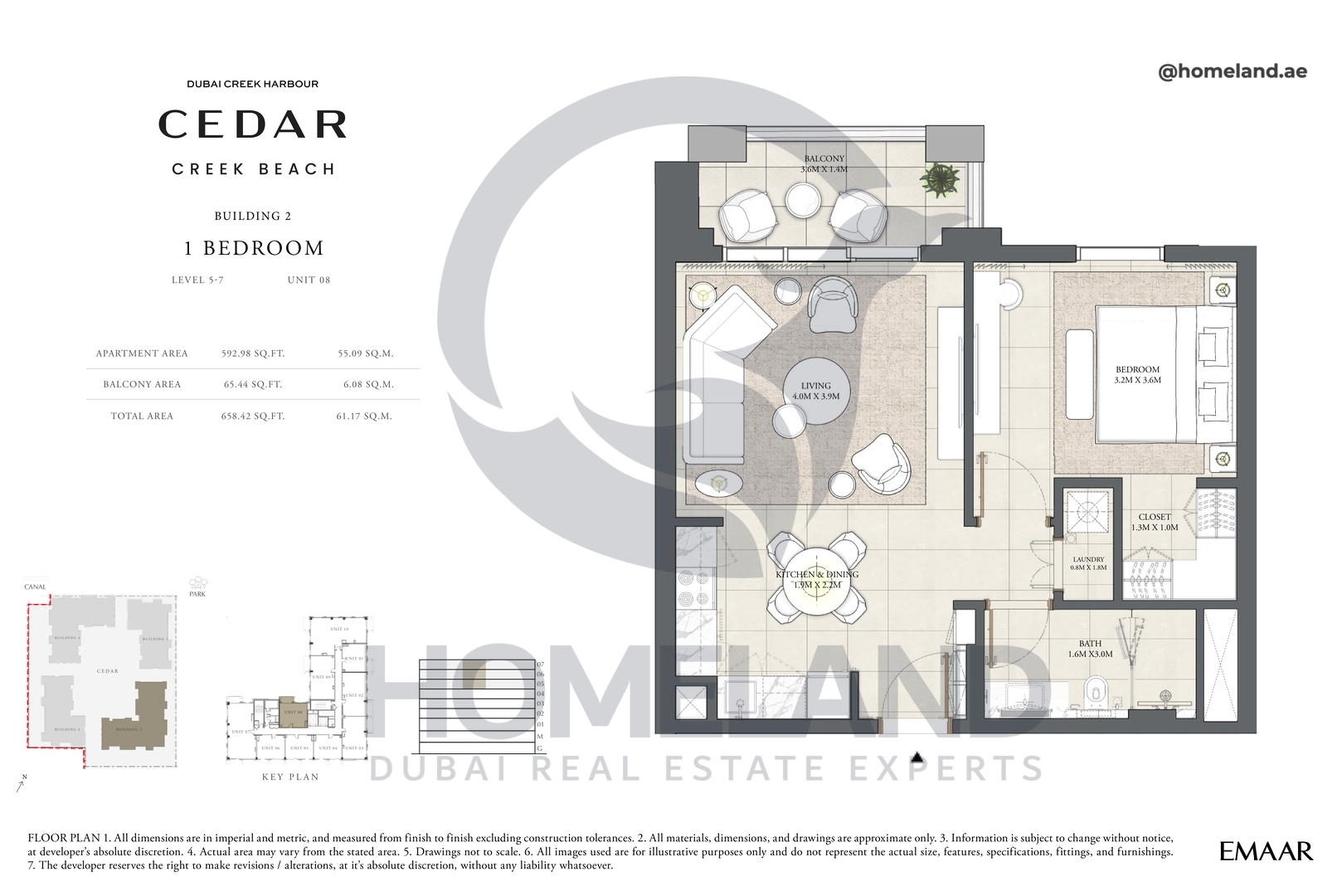 Cedar, Building 2, 1 BR, Level 5-7, Unit 08, 658 SQFT