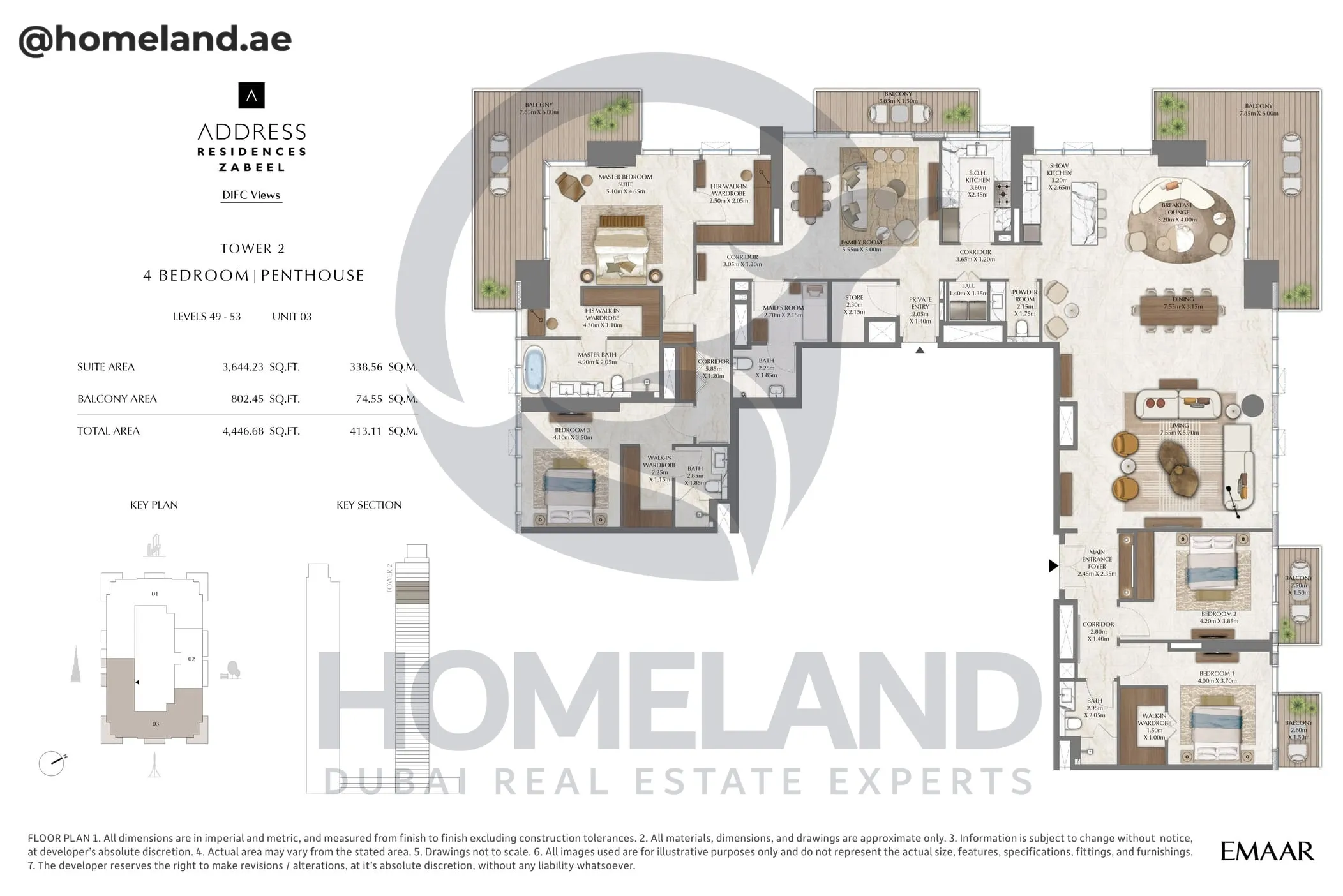 Address Residences Zabeel, Tower 2, 4BR Penthouse, Level 49-53, Unit 03, 4446 SQFT