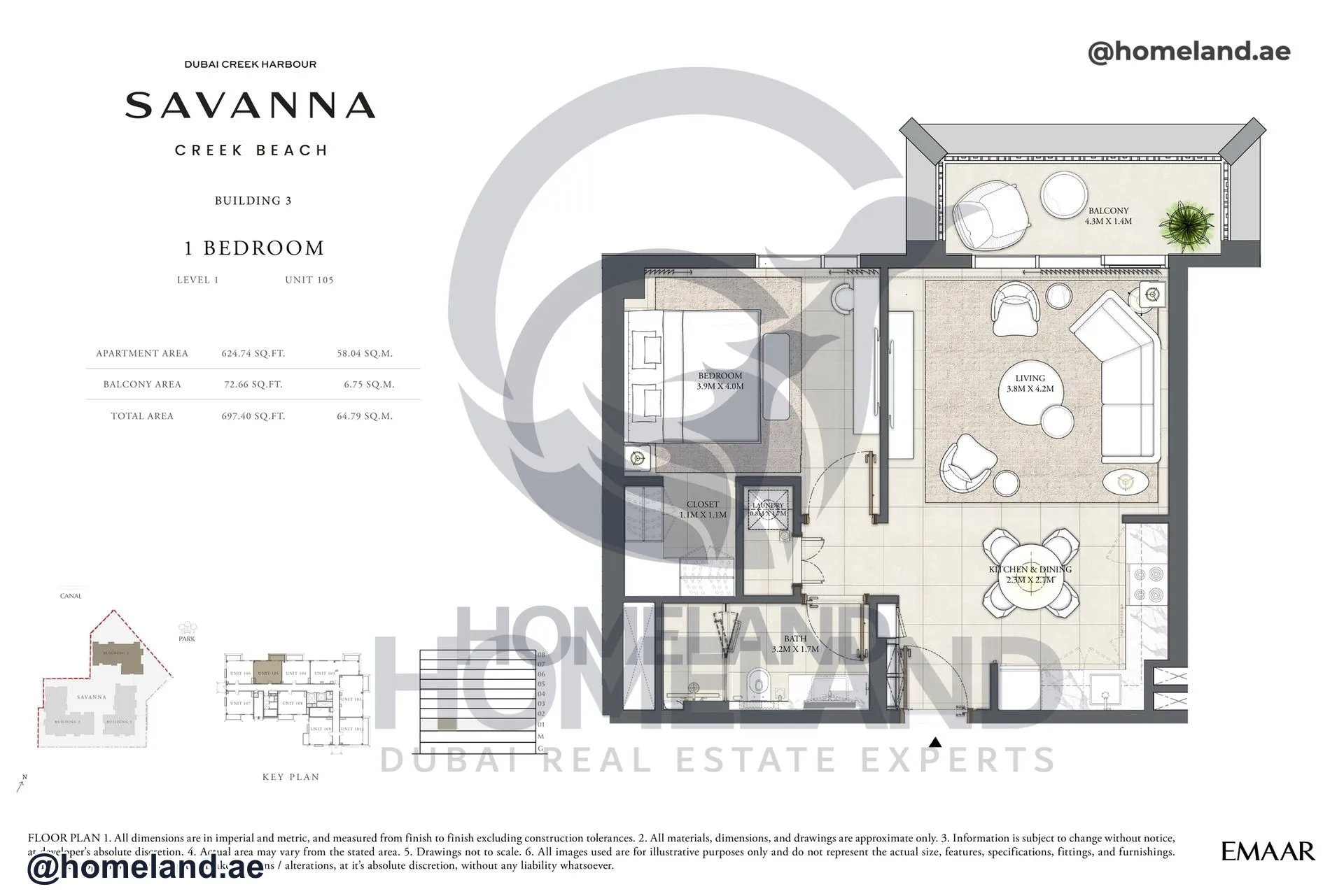 Savanna, Building 3, 1 BR, Level 1, Unit 105, 697 SQFT