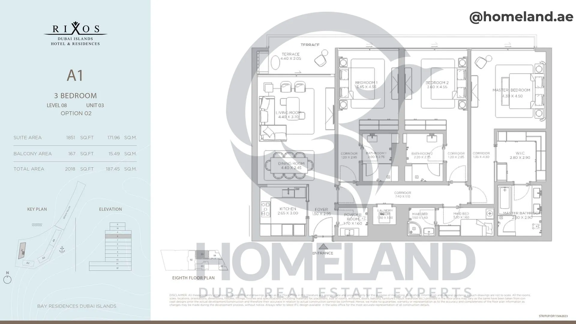 Rixos, A1, 3 BR, Level 8, Unit 03 Option 2, 2018 SQFT