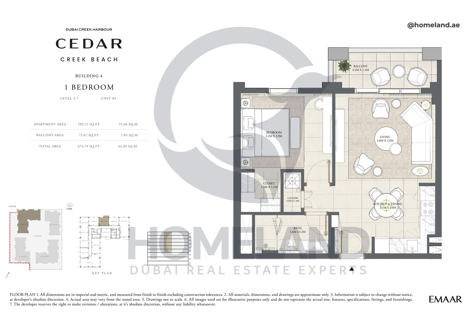 Cedar, Building 4, 1 BR, Level 2-7, Unit 05, 674 SQFT