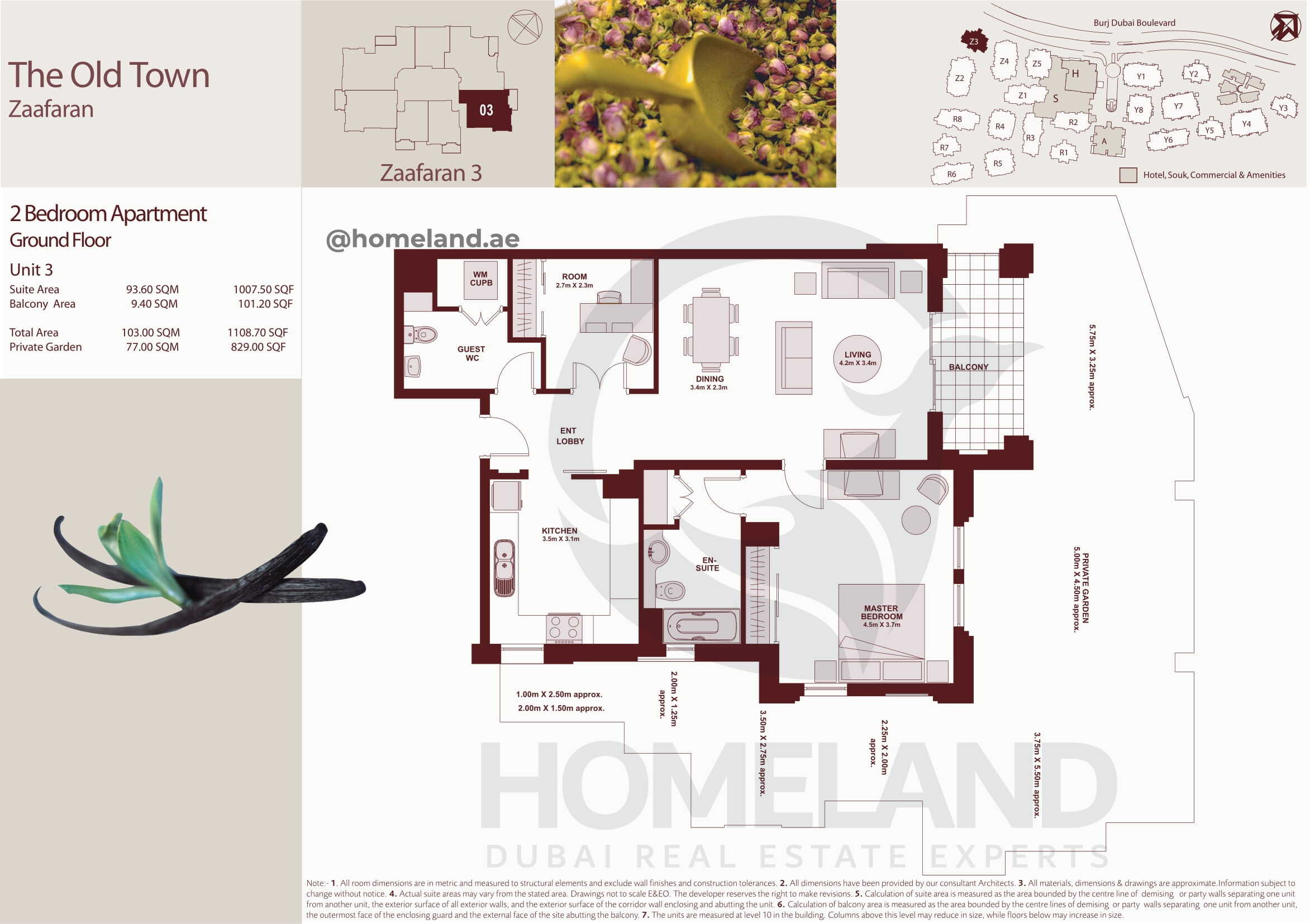 The Old Town Zaafaran 3, Ground Floor, 2 BR, Unit 3, 1108+Garden SQFT
