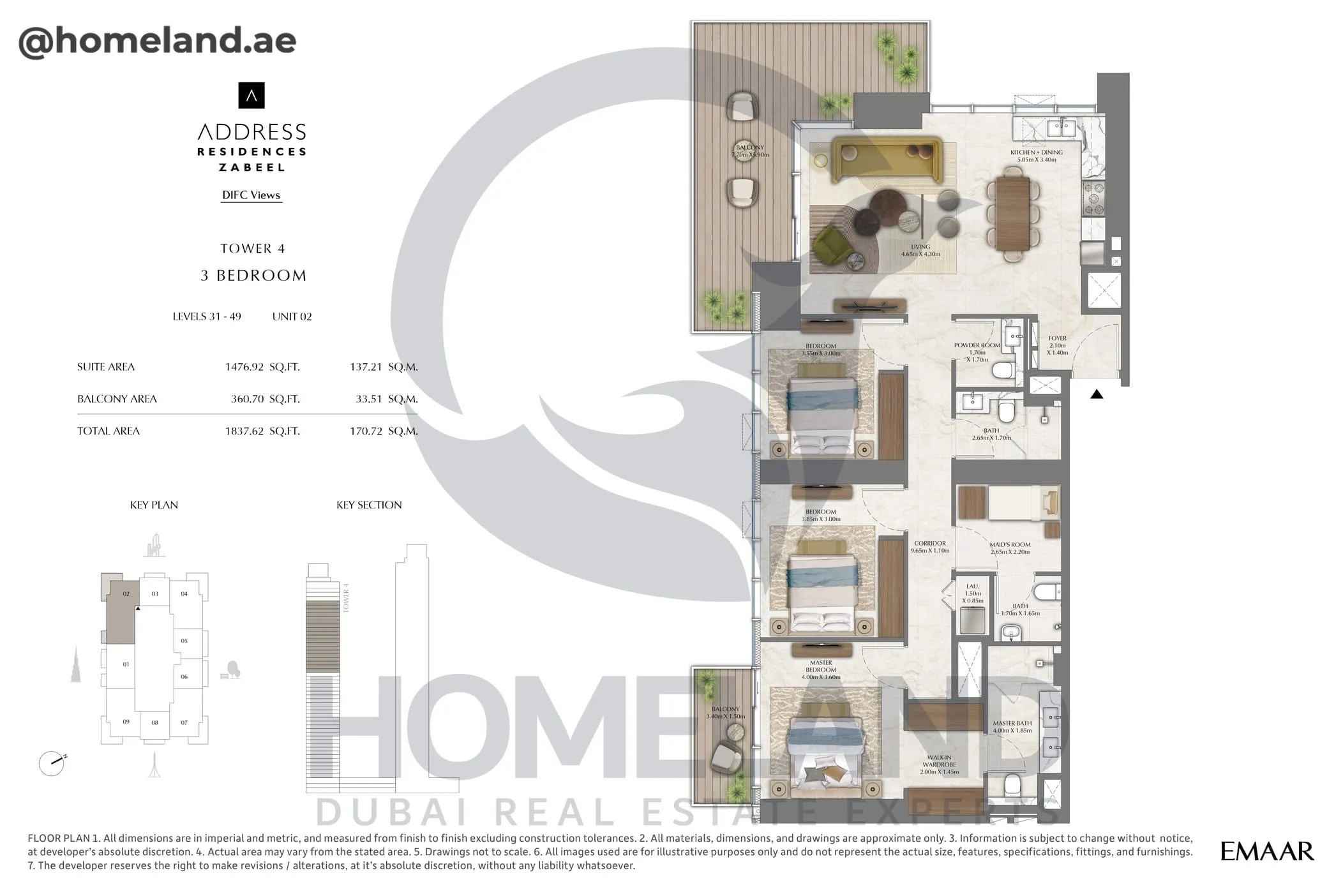 Address Residences Zabeel, Tower 4, 3BR, Level 31-49, Unit 02, 1837 SQFT