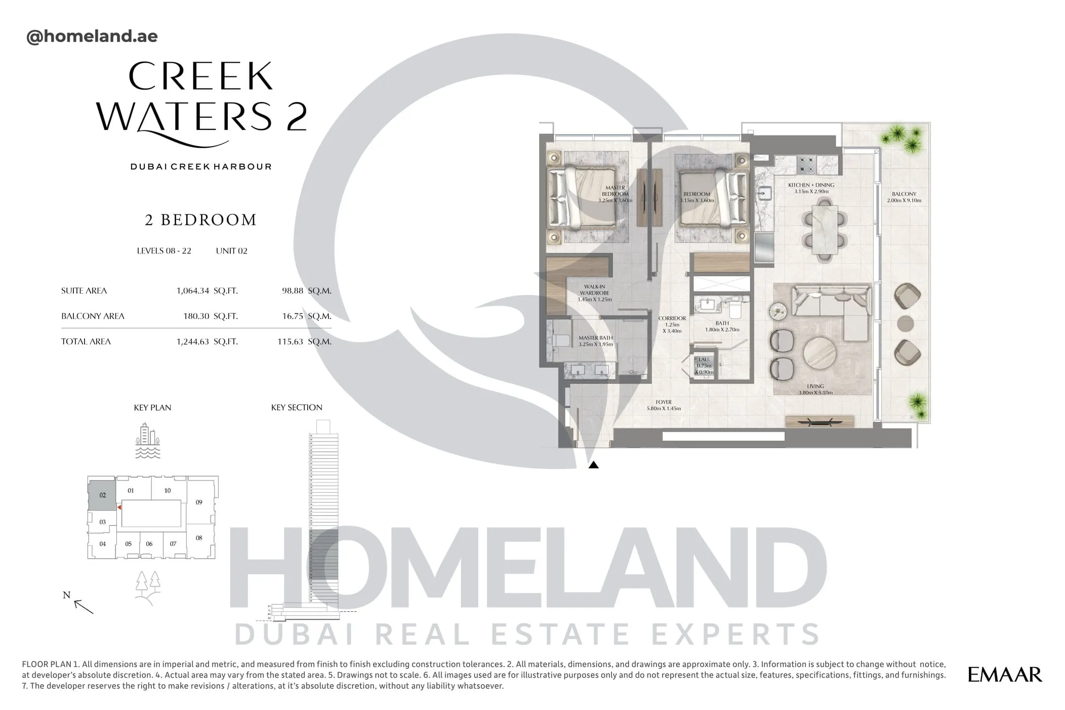 Creek Waters 2, 2BR, Levels 08-22, Unit 02, 1244 SQFT