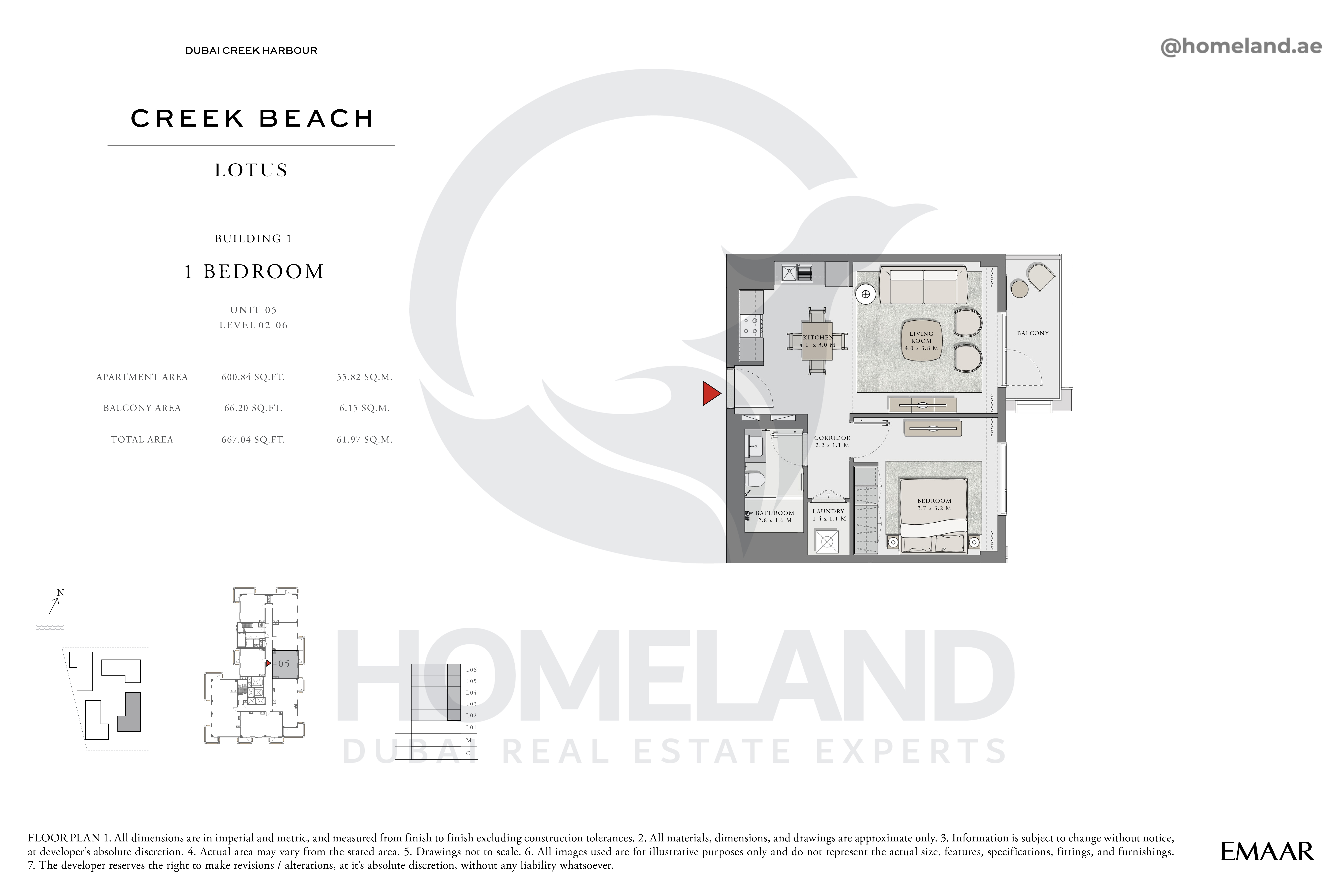 Lotus, 1 BR, Unit 05, Level 2-6, 667 SQFT