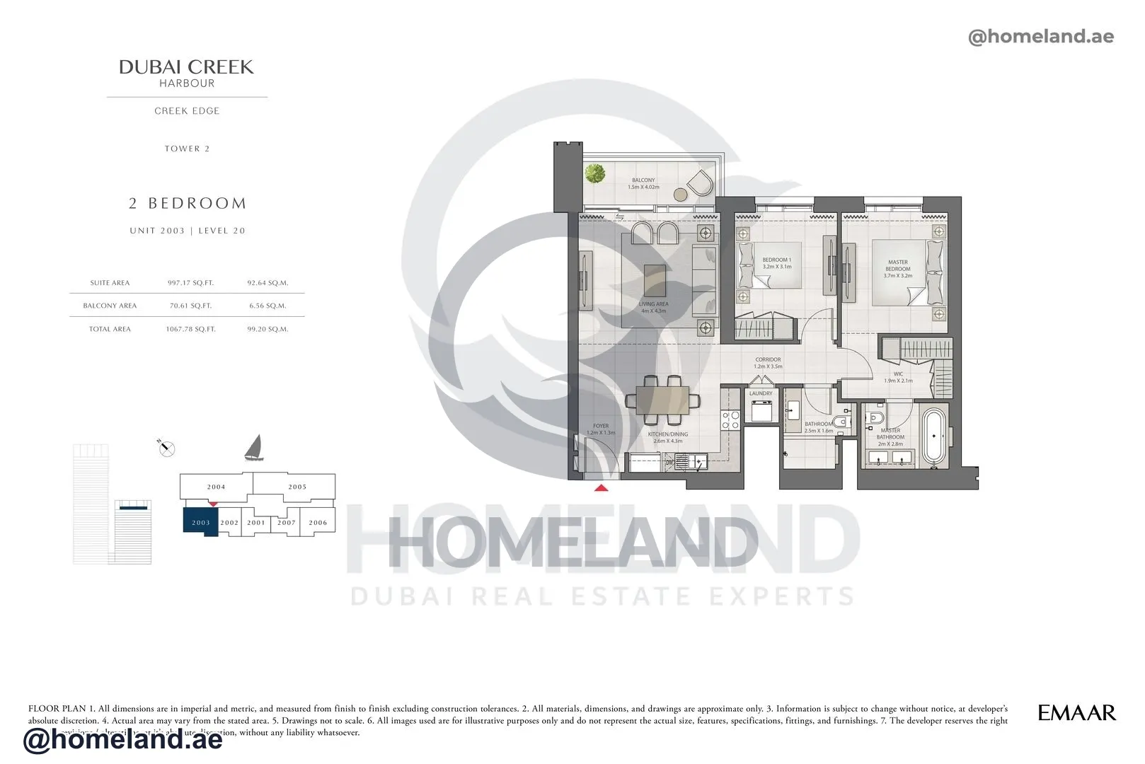 Creek Edge, Tower 2, 1 BR, Unit 2003, Level 20, 1067 SQFT