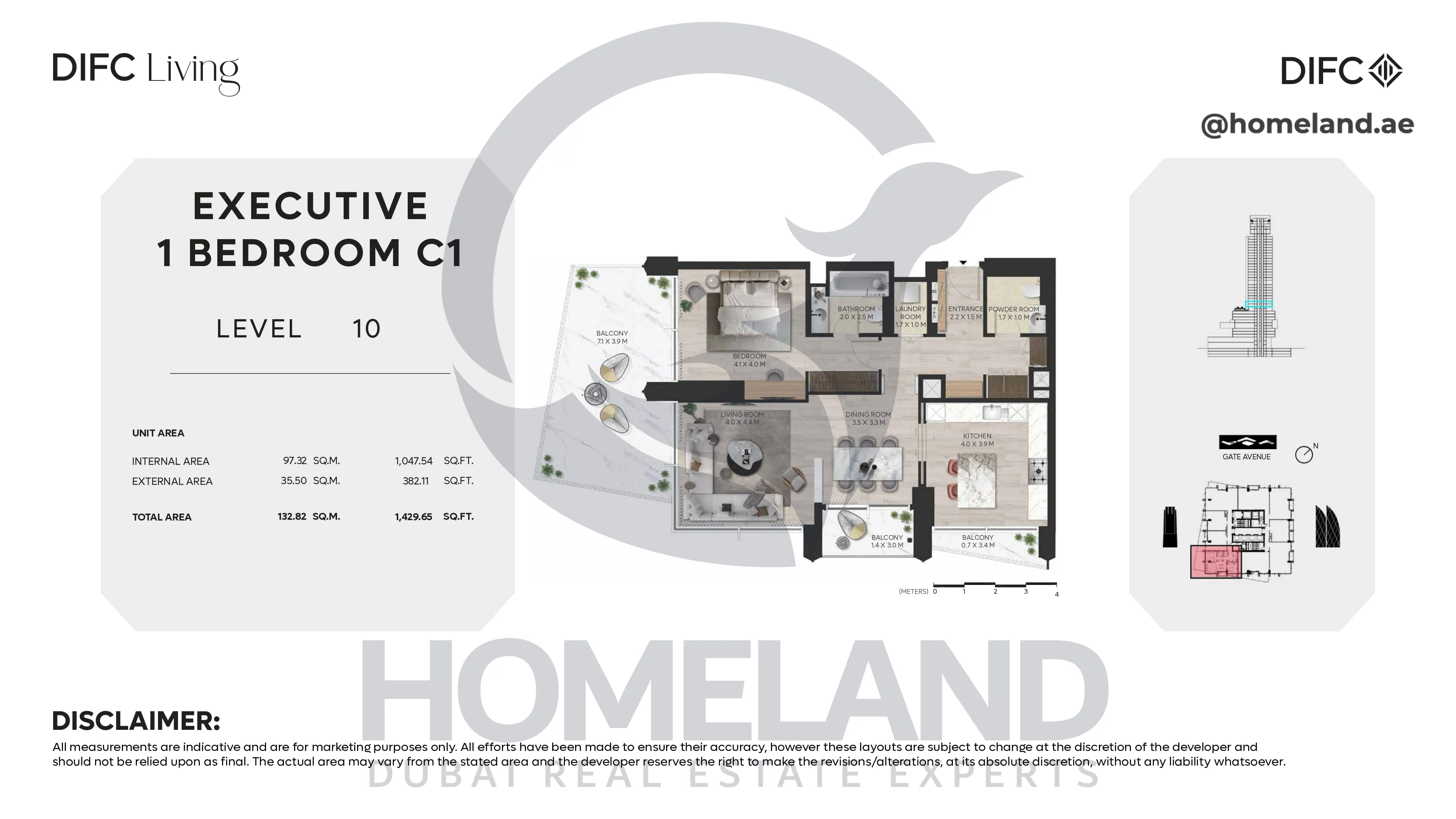 DIFC Living, Executive 1 BR C1, Level 10, 1429 SQFT