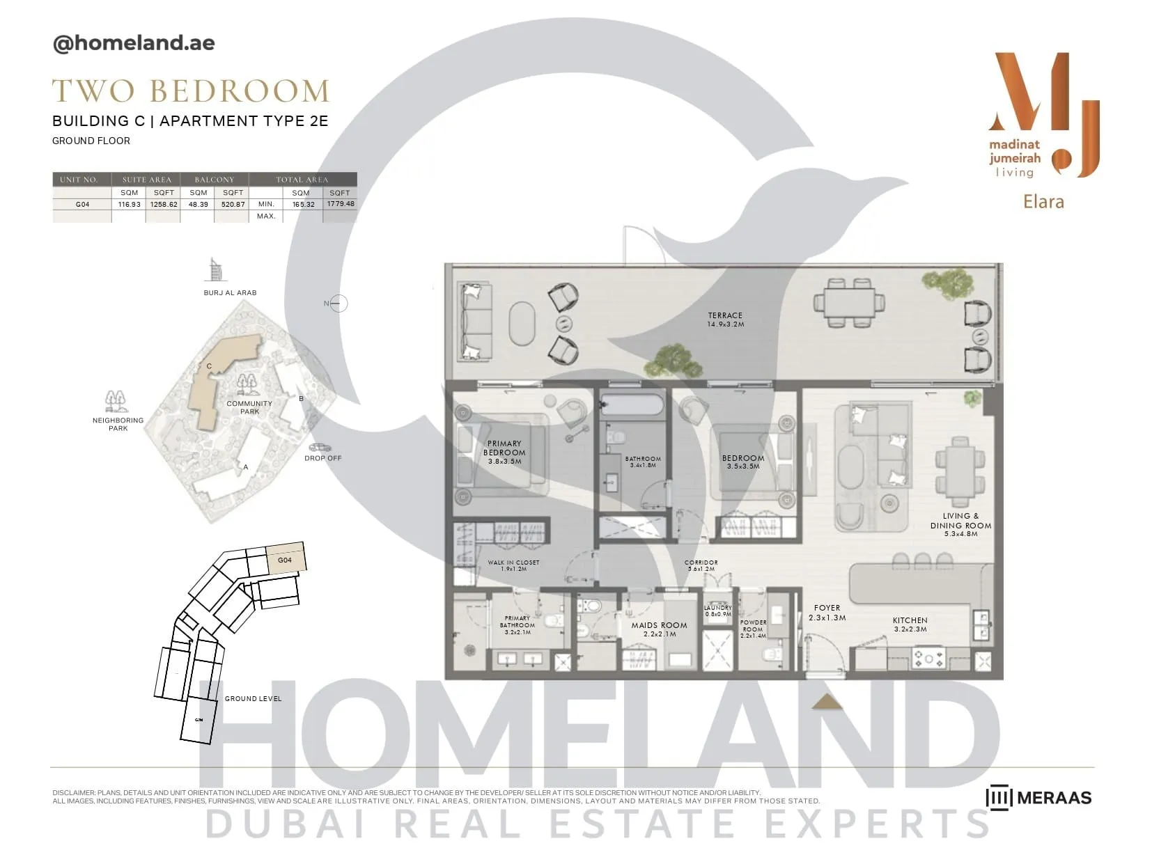 Elara, Building C, Type 2E, 2 BR, Unit G04, Ground Floor, 1779 SQFT