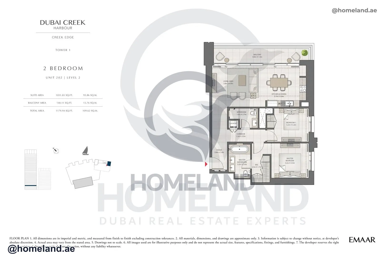 Creek Edge, Tower 1, 2 BR, Unit 202, Level 2, 1179 SQFT