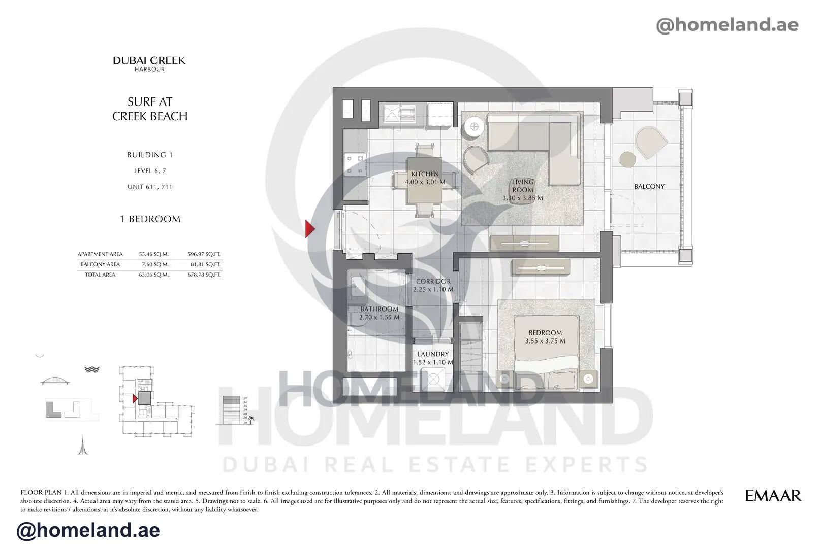 Surf, Building 1, Level 6-7, Unit 611-711, 1 BR, 678 SQFT