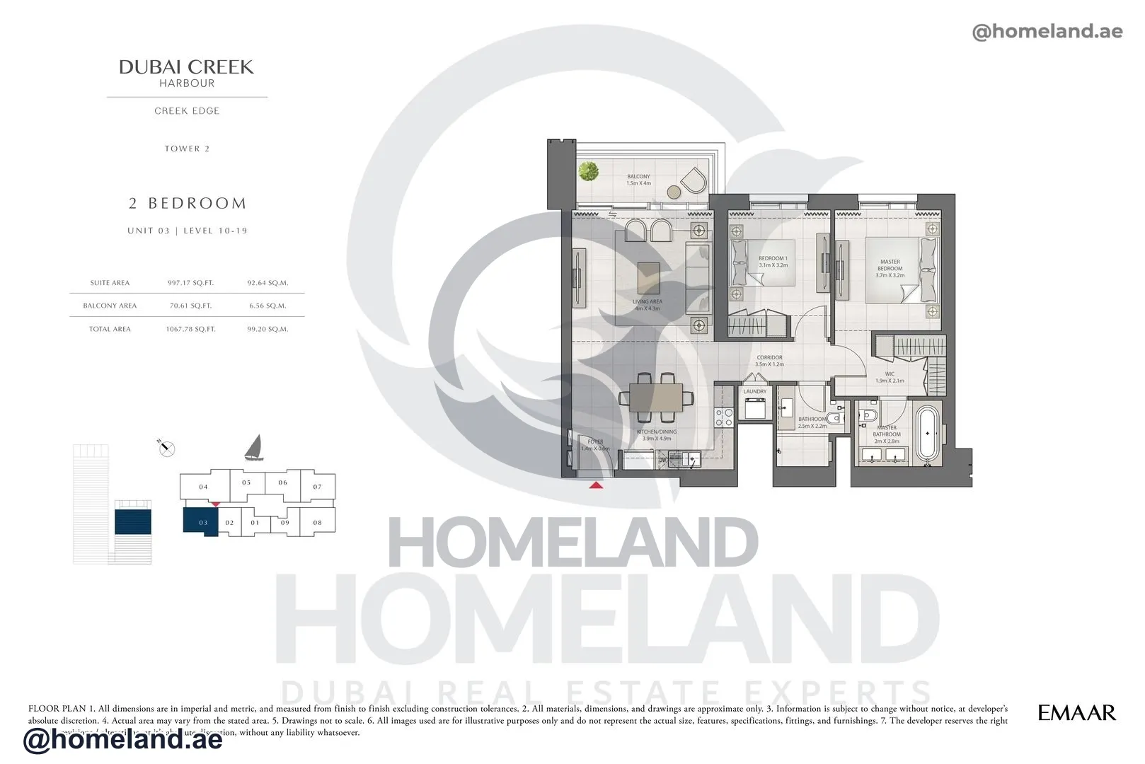 Creek Edge, Tower 2, 2 BR, Unit 03, Level 10-19, 1067 SQFT